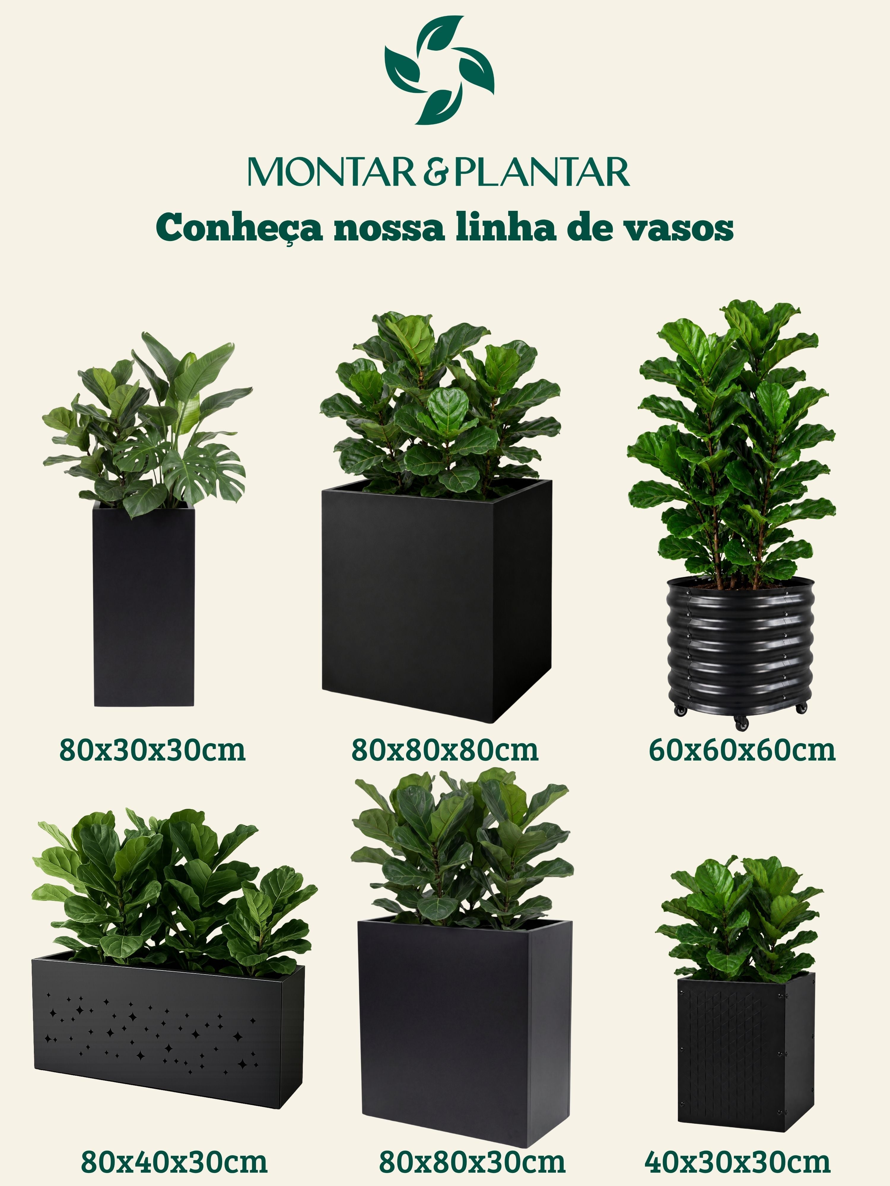 Vaso Metálico Texturizado para Plantas 30x40cm Preto