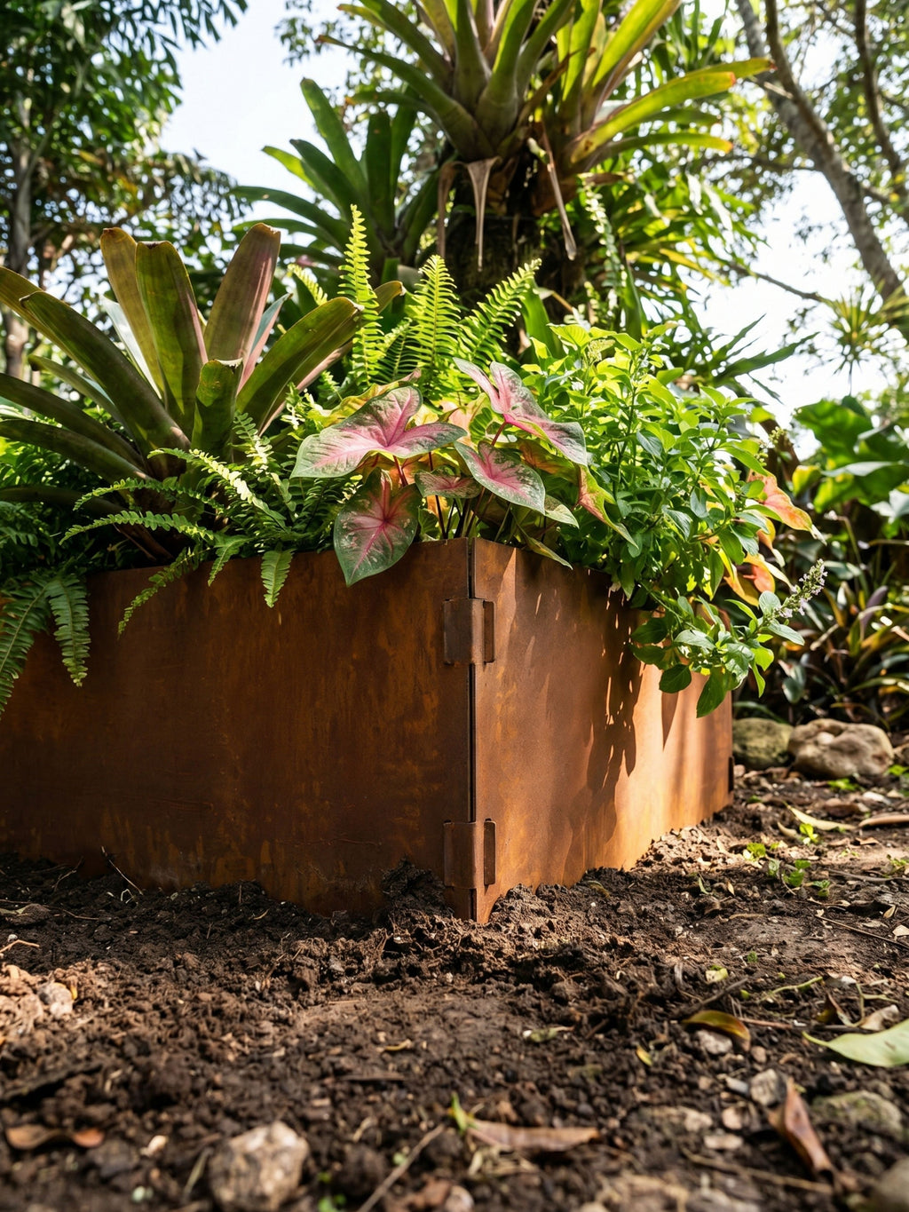 Canteiro Metálico Elevado Jardim Quadrado 94x30cm Ferrugem