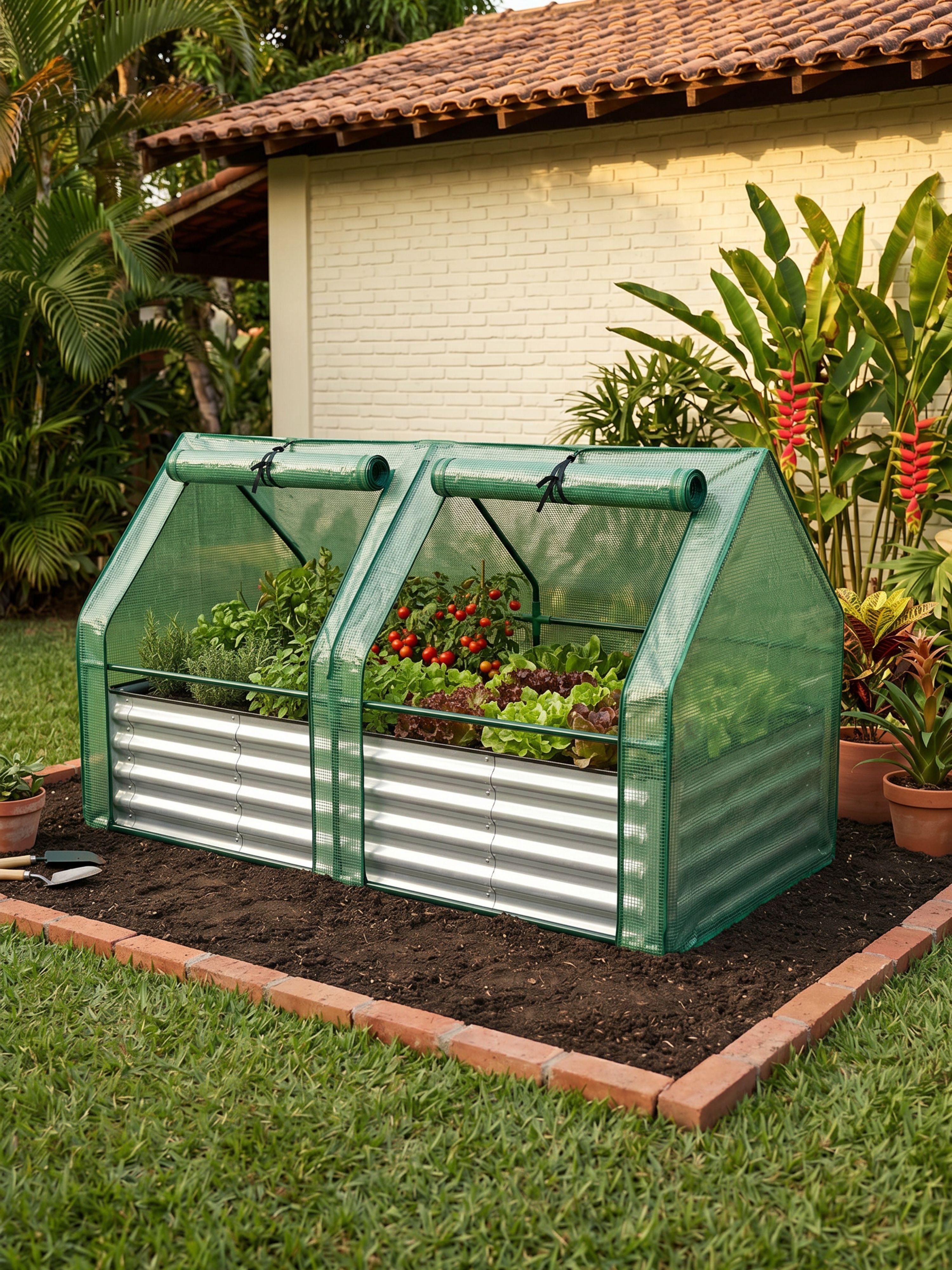 Canteiro Metálico para Jardim com Estufa 90cm x 180cm