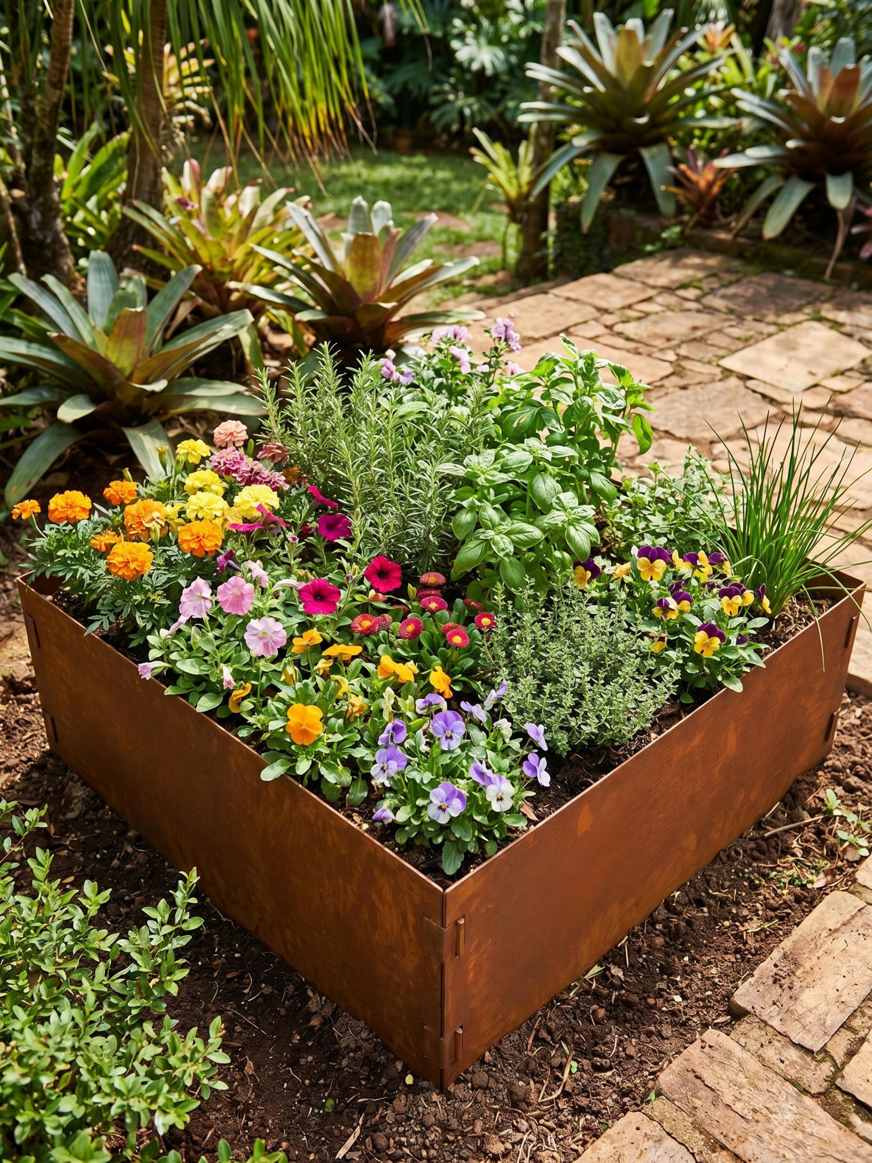 Canteiro Metálico Elevado Jardim Quadrado 94x30cm Ferrugem