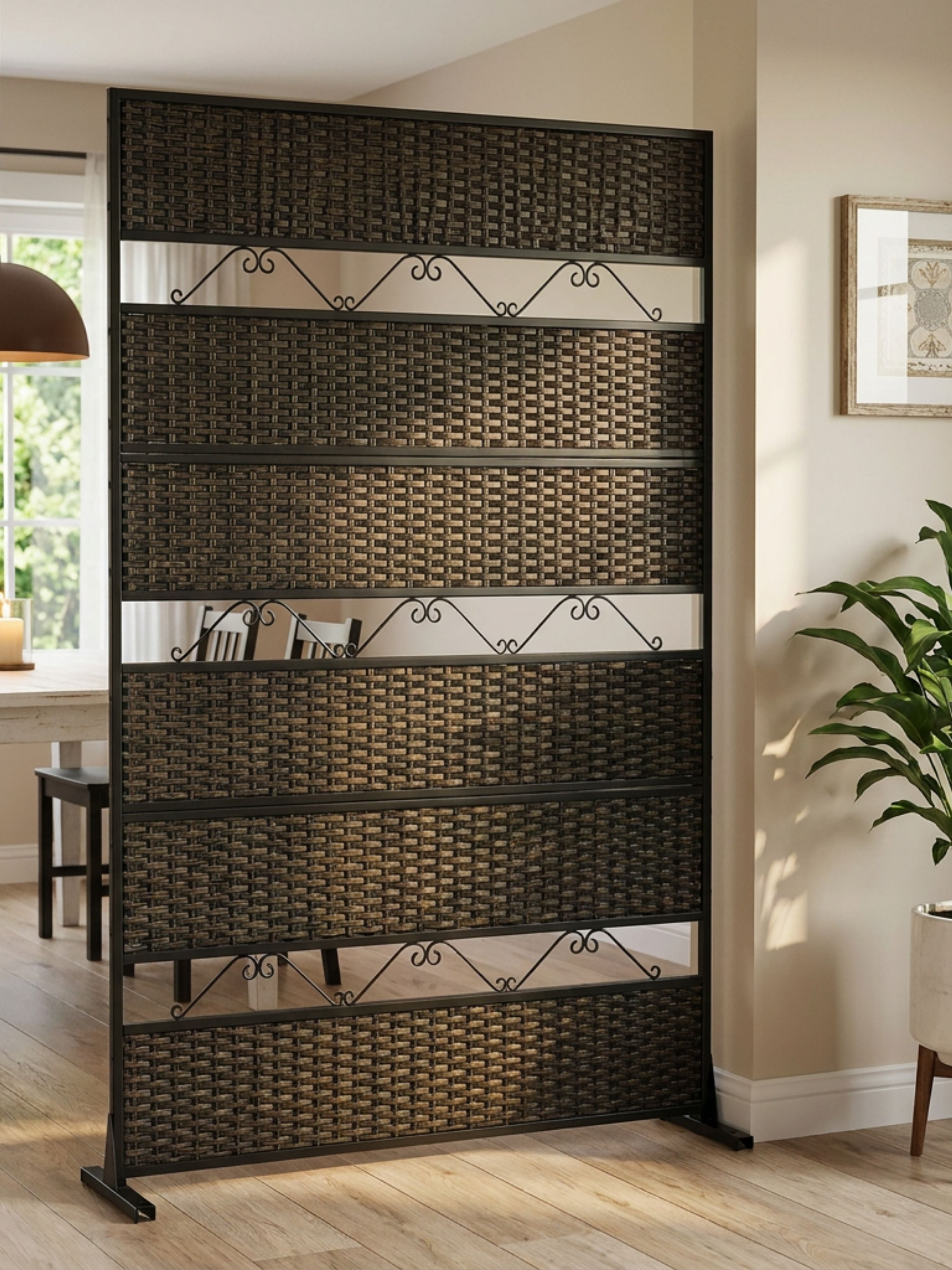 Biombo Reto Rattan Metal Interno/Externo 1,8x1,2mt Marrom