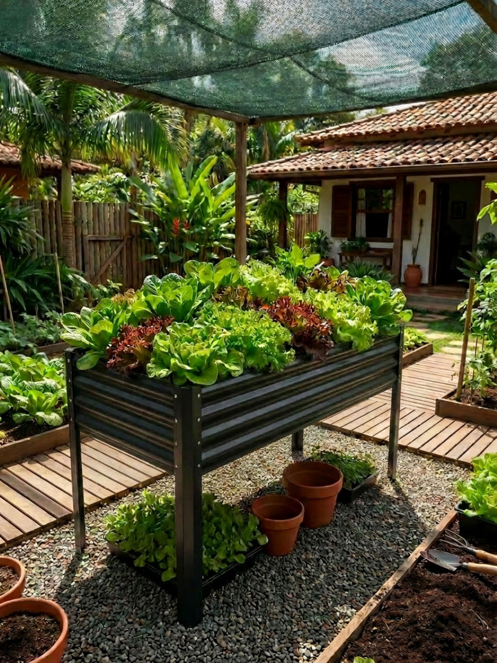 Floreira Metálica com Pés para Jardim 120x45cm Preta