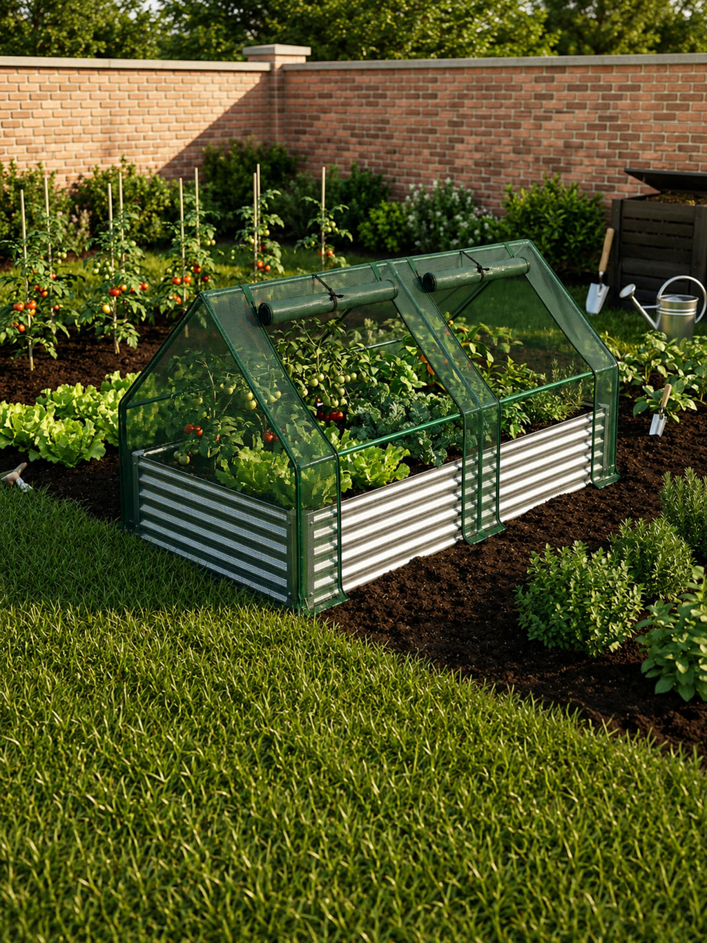 Canteiro Metálico para Jardim com Estufa 90cm x 180cm
