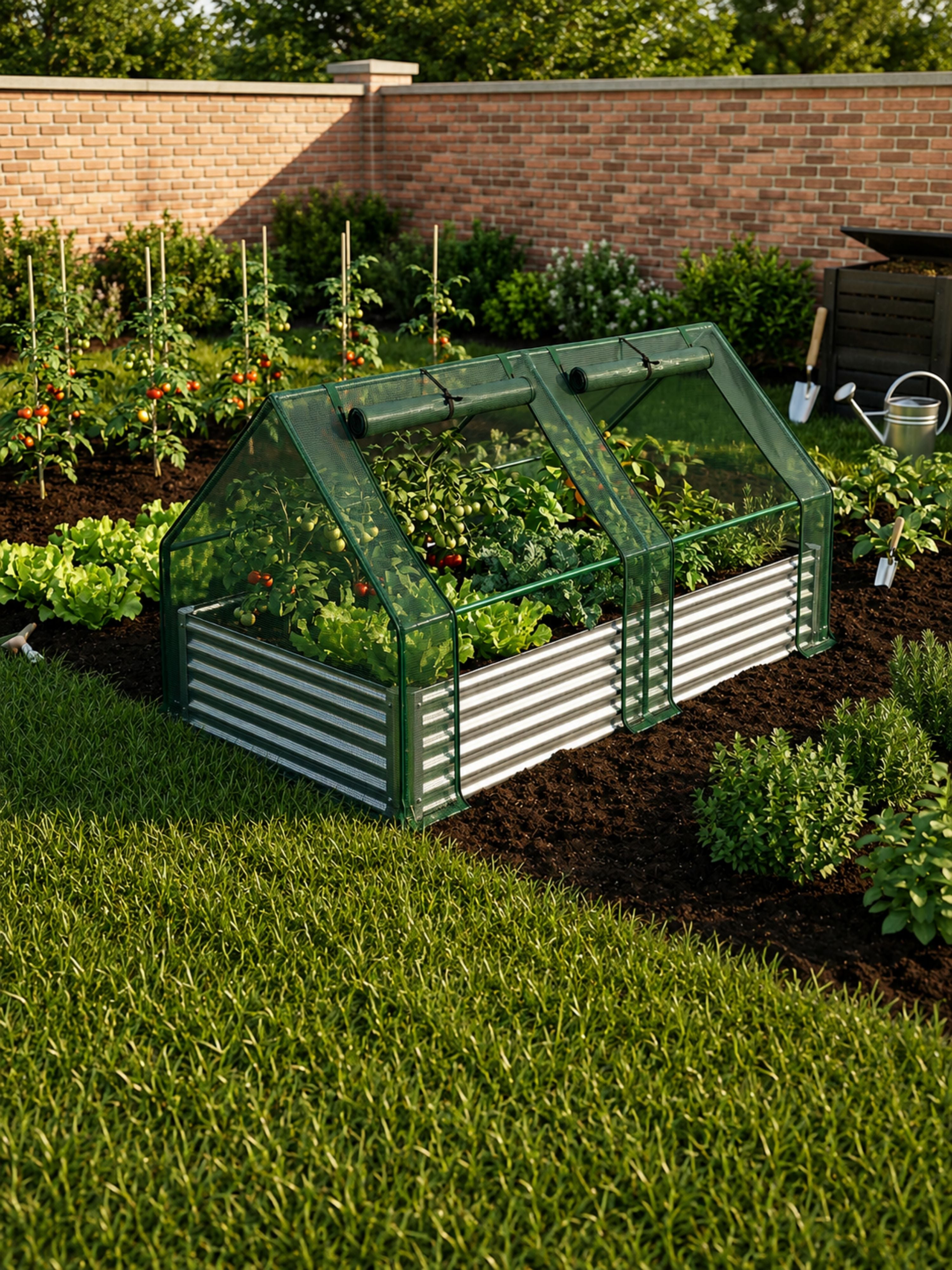 Canteiro Metálico para Jardim com Estufa 90cm x 180cm