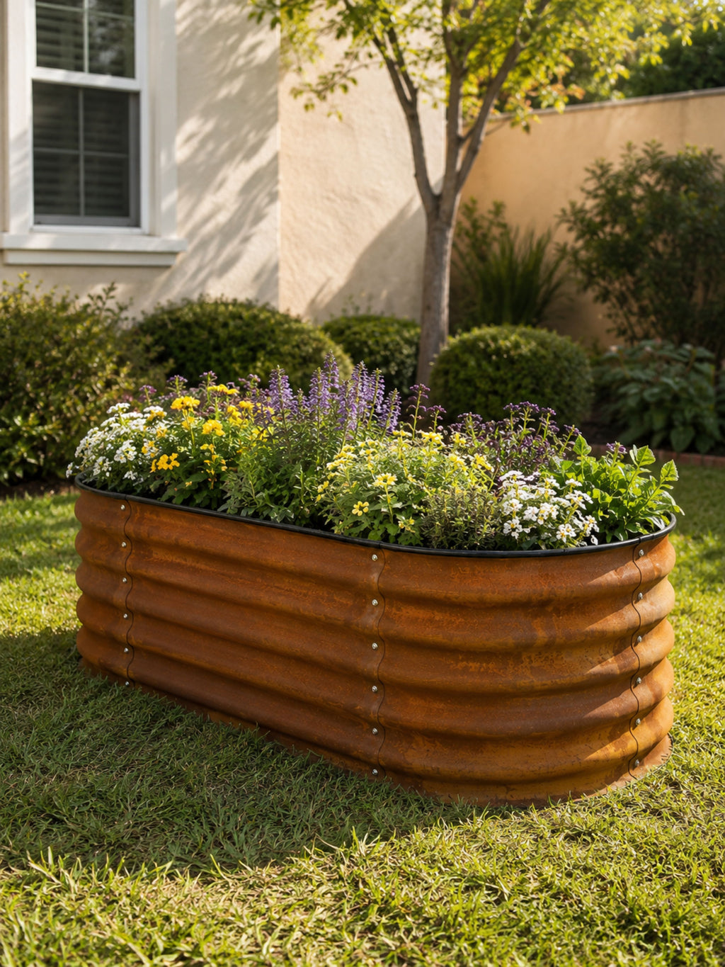 Canteiro Metálico Elevado para Jardim Oval 120x60cm Ferrugem