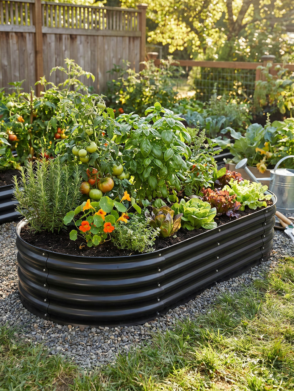 Canteiro Metálico Elevado para Jardim Oval 160x80cm Preto