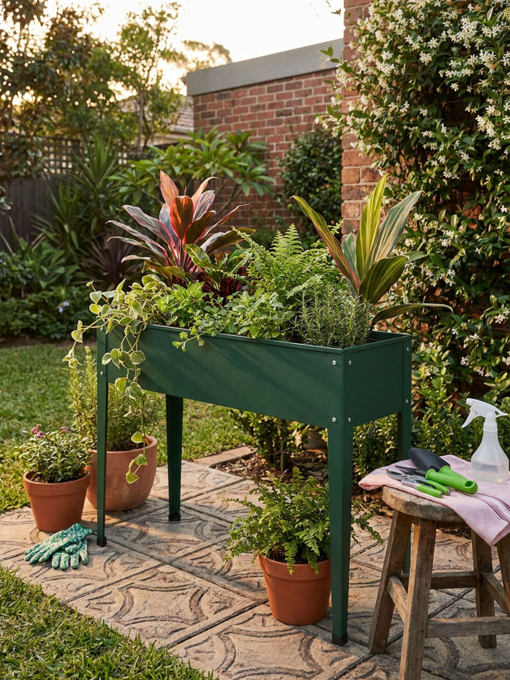 Floreira Metálica Tipo Calha com Pés 100x27cm Verde