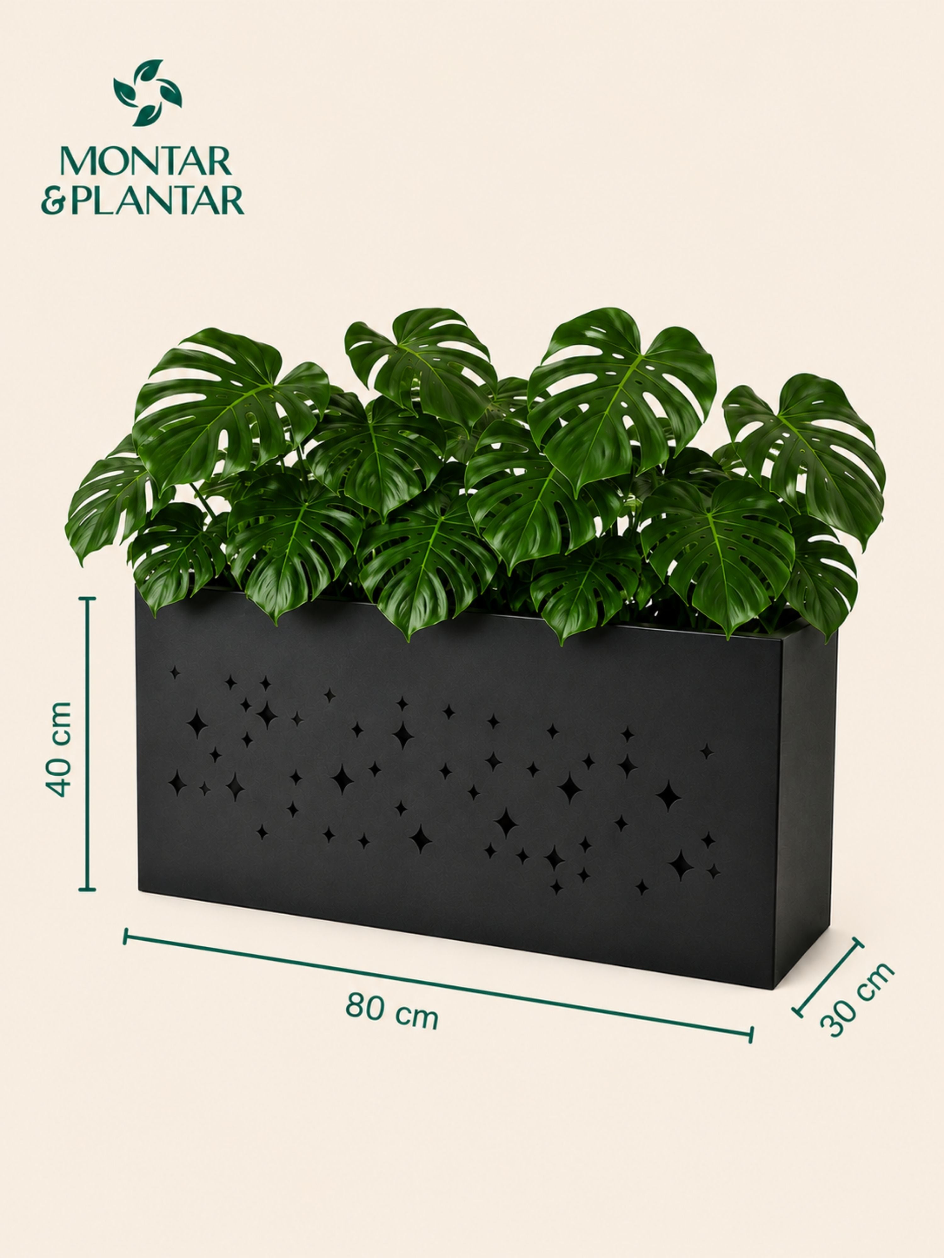 Vaso Metálico Retangular Constelação 80x40cm Preto