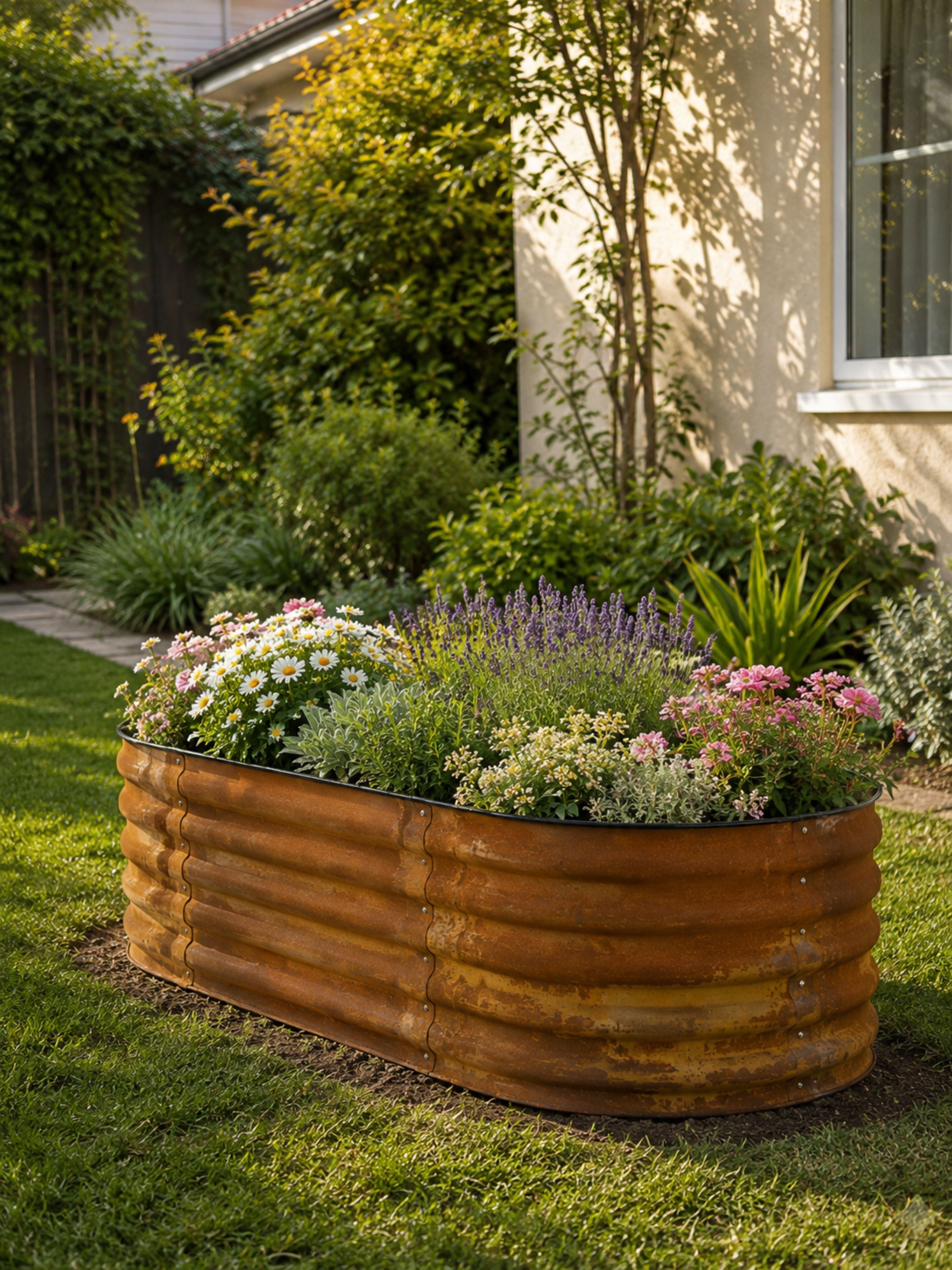 Canteiro Metálico Elevado para Jardim Oval 120x60cm Ferrugem