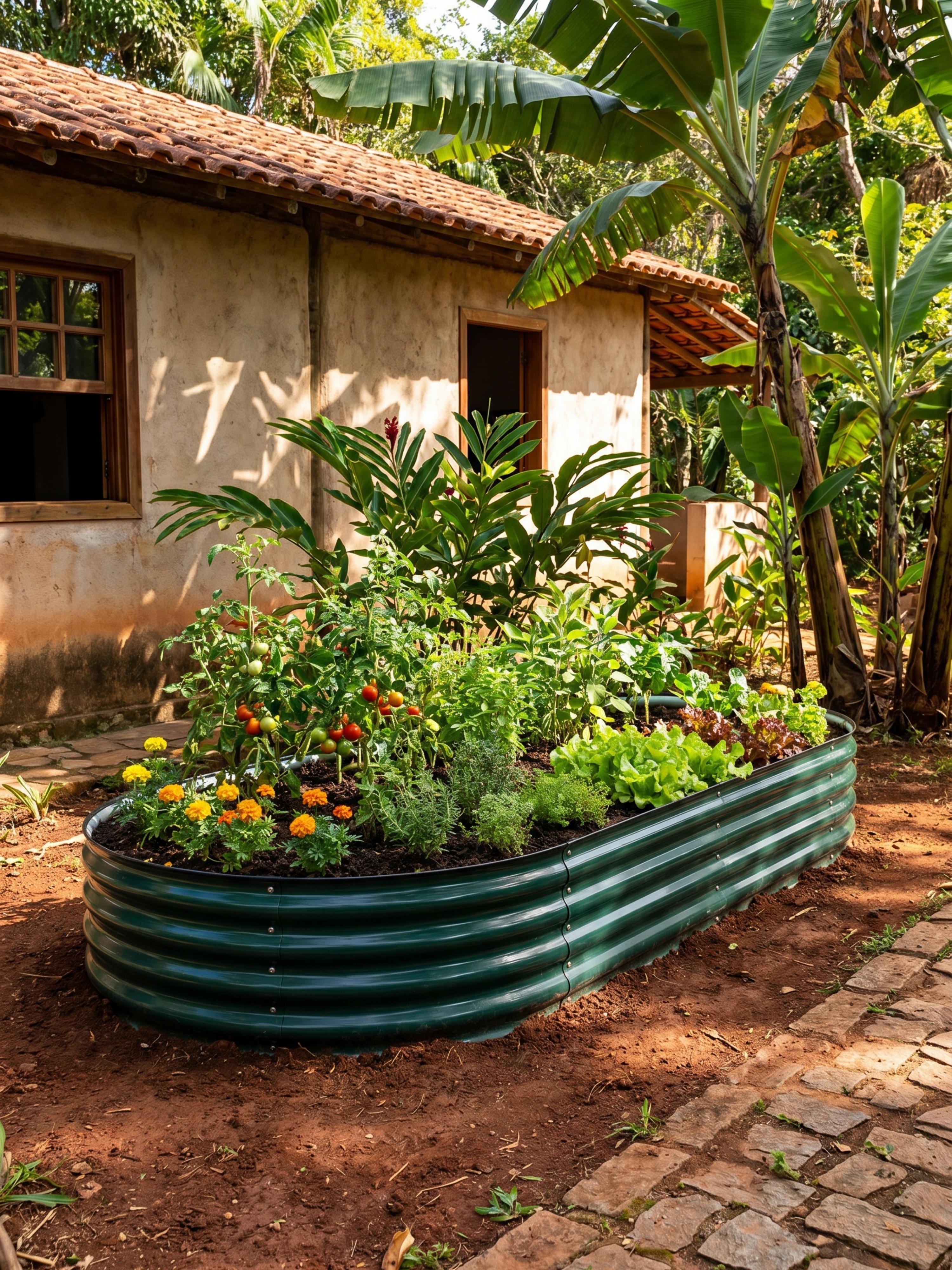 Canteiro Metálico Elevado Jardim Oval 240x120cm Verde Escuro