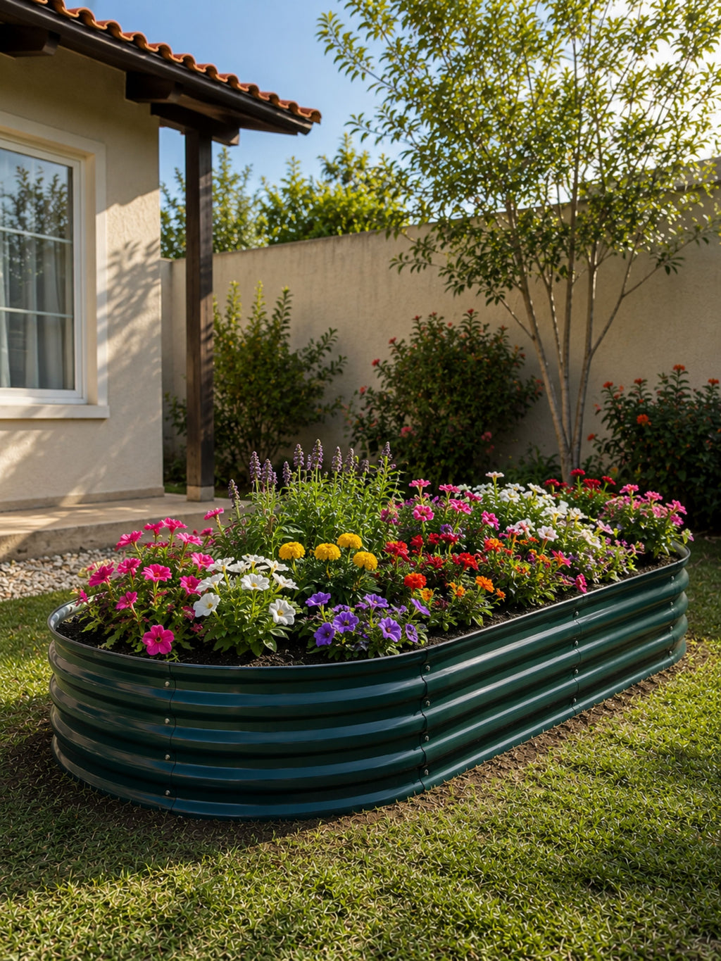 Canteiro Metálico Elevado Jardim Oval 240x120cm Verde Escuro