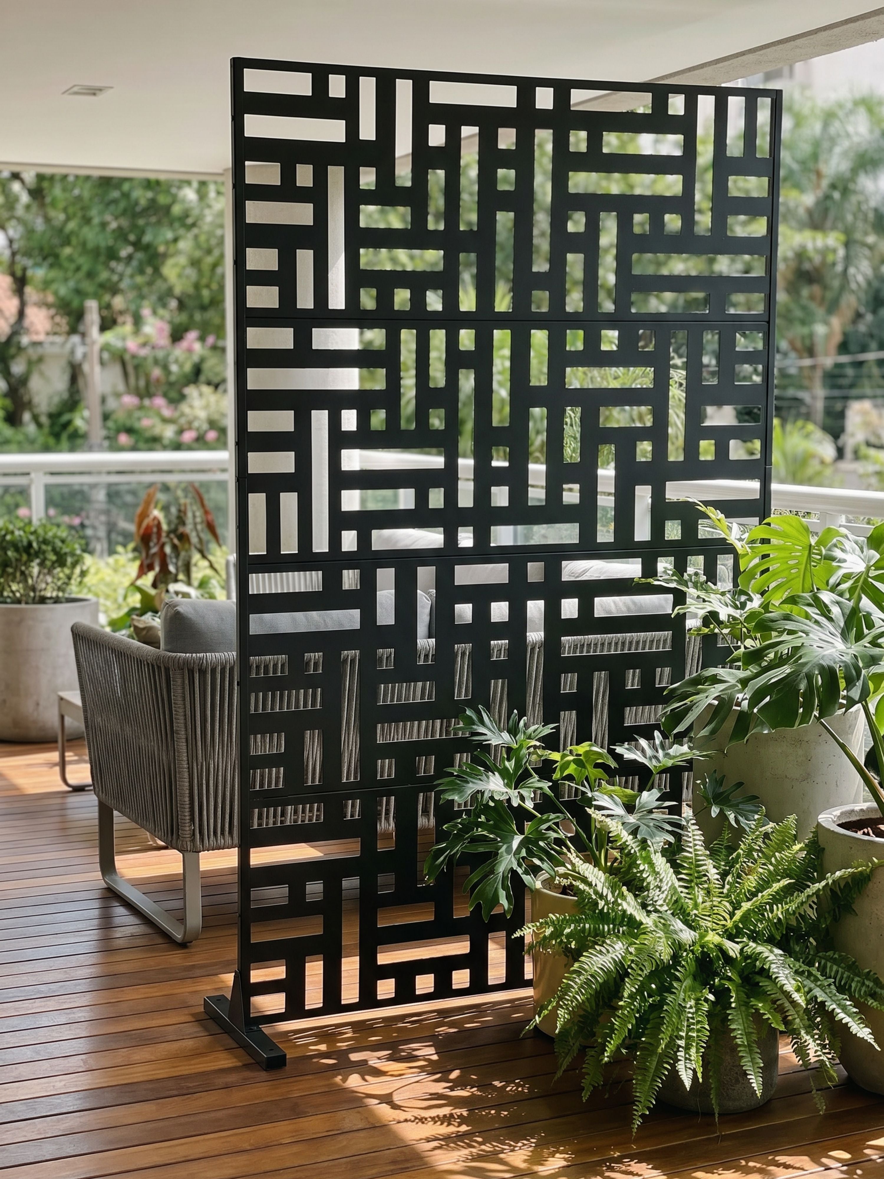 Biombo Reto Mosaico de Metal Interno/Externo 1,8x1,2mt Preto