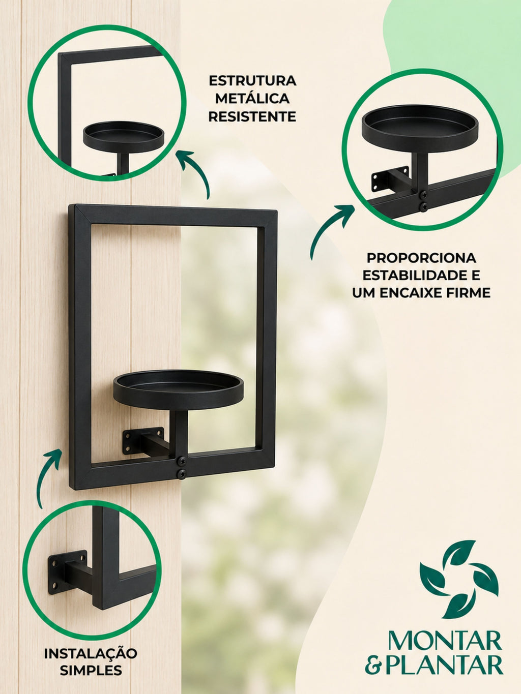 Suporte de Vasos Estilo Moldura para Parede 40x30cm Preto
