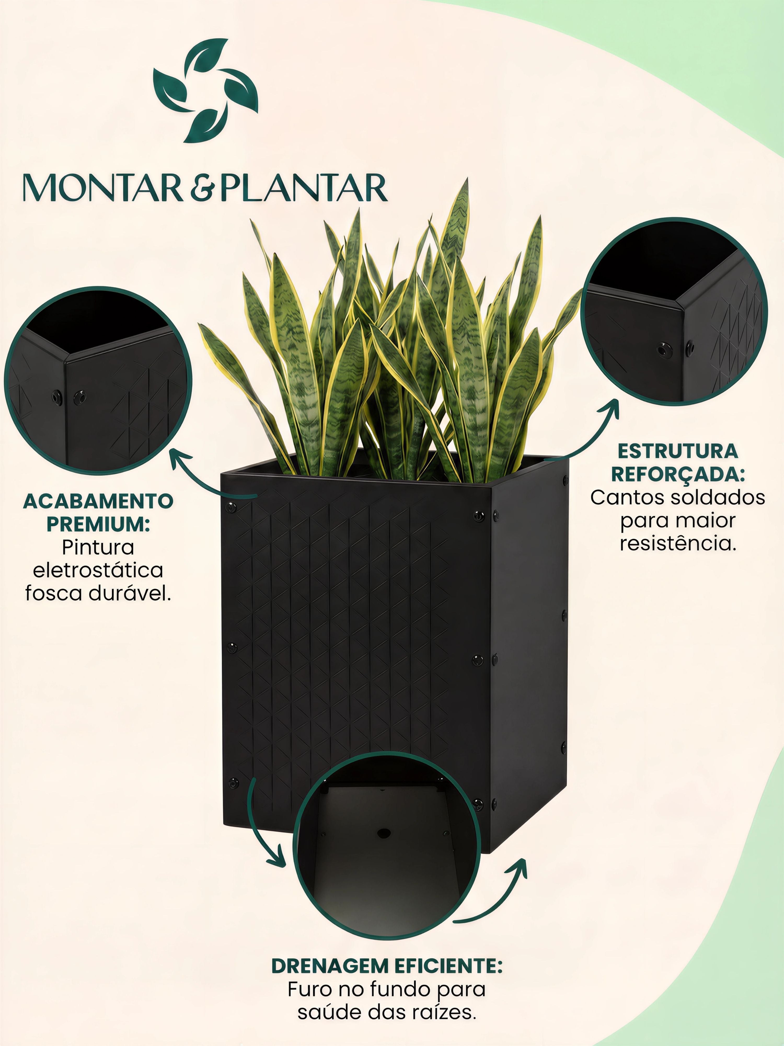 Vaso Metálico Texturizado para Plantas 30x40cm Preto