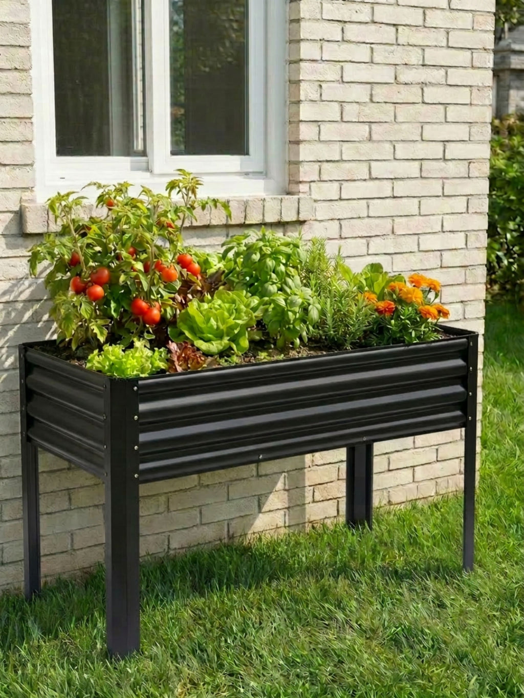 Floreira Metálica com Pés para Jardim 120x45cm Preta