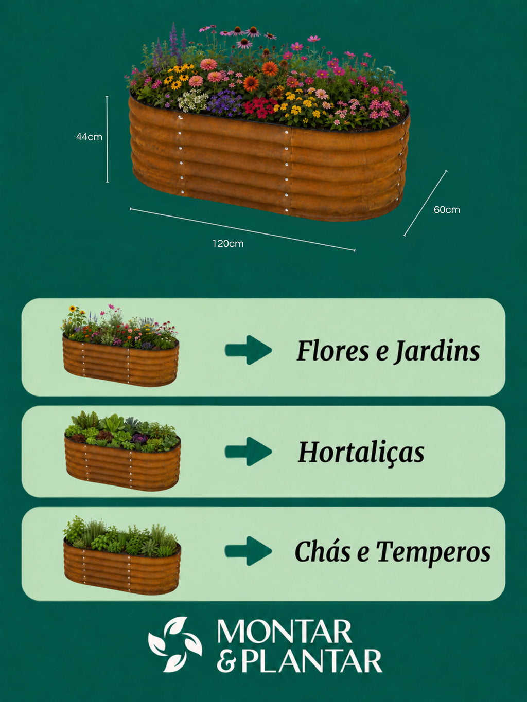 Canteiro Metálico Elevado para Jardim Oval 120x60cm Ferrugem