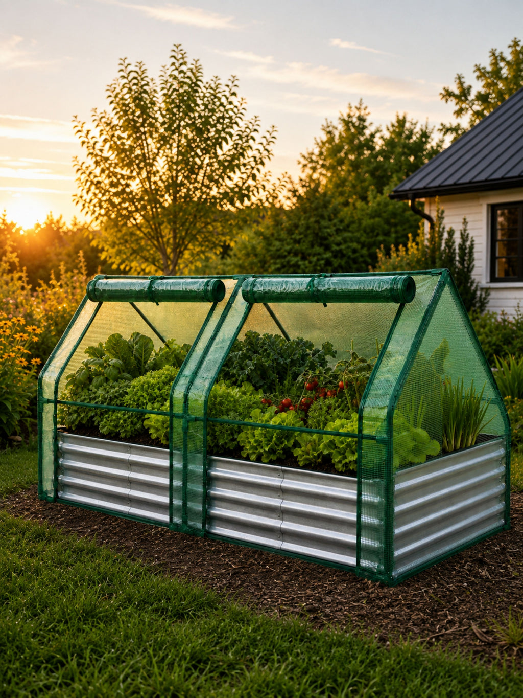 Canteiro Metálico para Jardim com Estufa 90cm x 180cm
