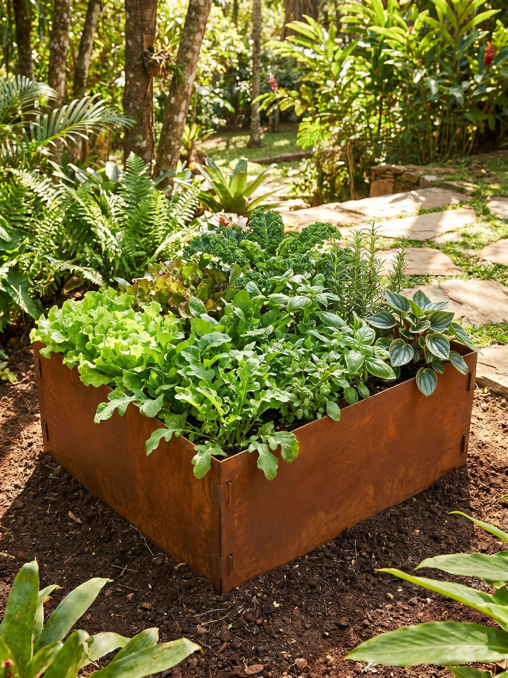 Canteiro Metálico Elevado Jardim Quadrado 94x30cm Ferrugem