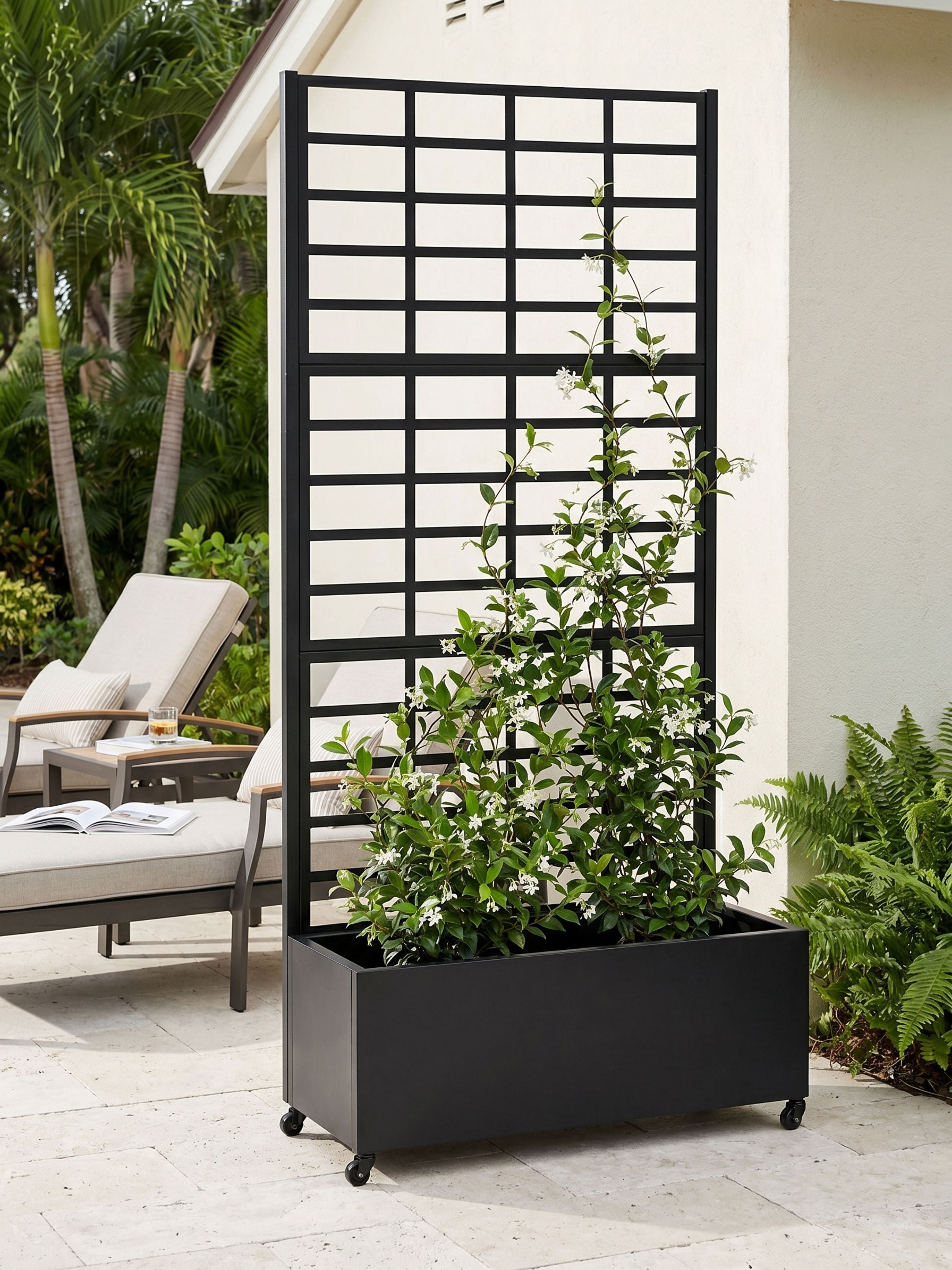Floreira com Treliça Grid Metálica 1,80x90cm Preta