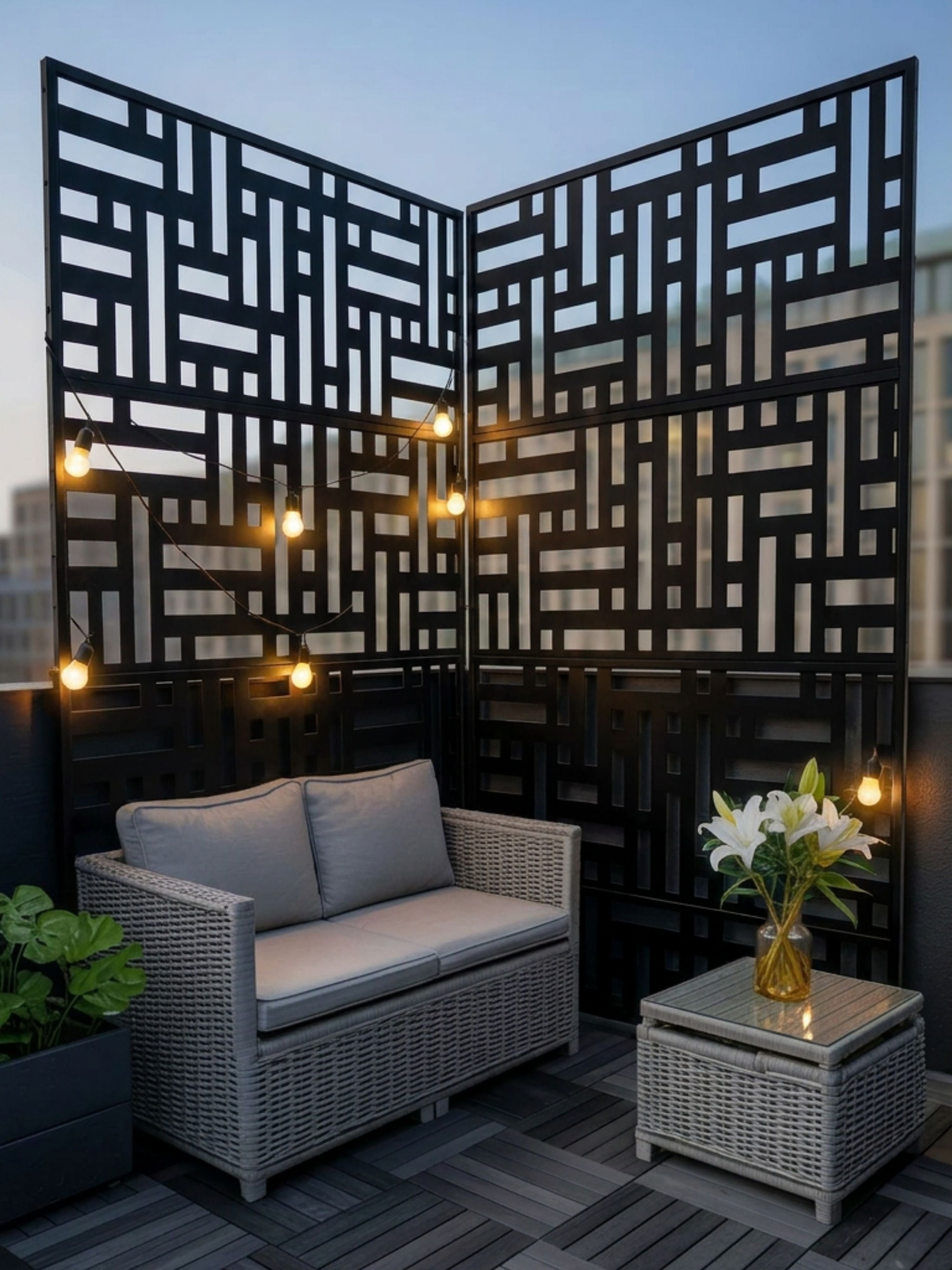 Biombo Reto Mosaico de Metal Interno/Externo 1,8x1,2mt Preto