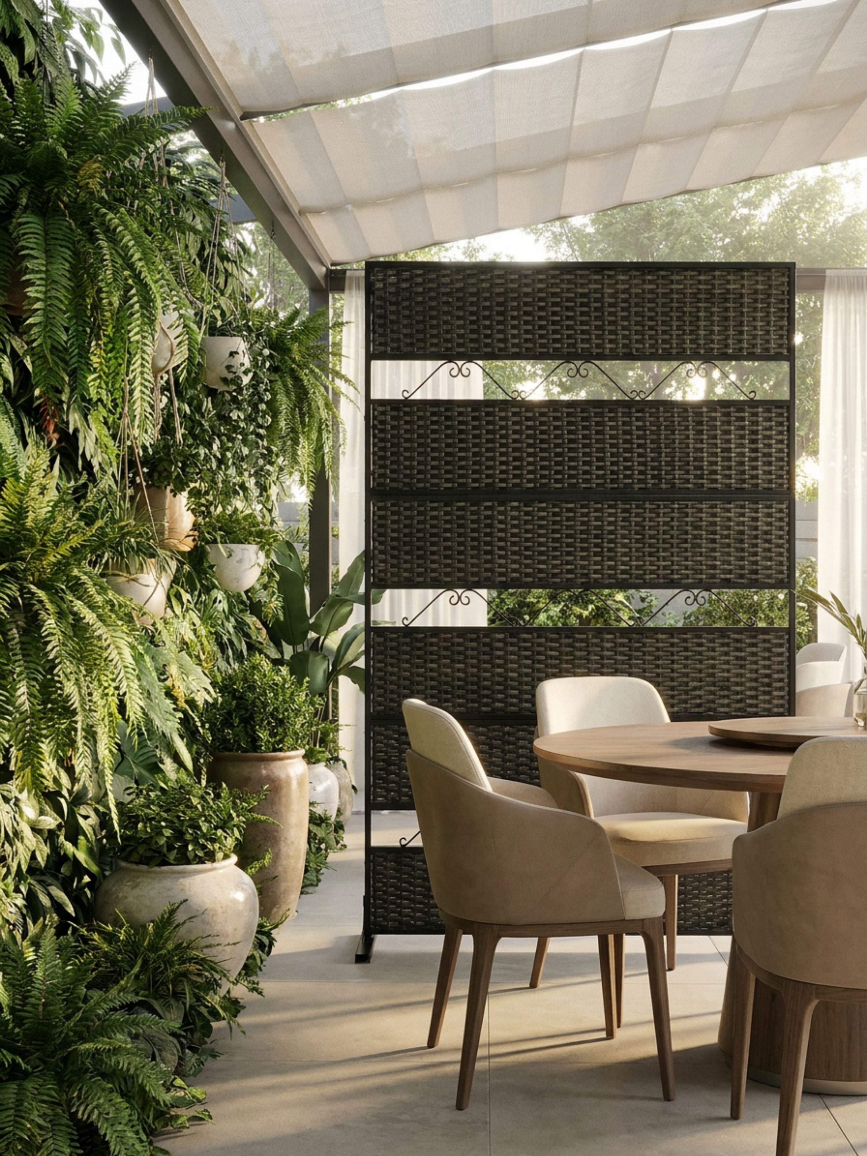 Biombo Reto Rattan Metal Interno/Externo 1,8x1,2mt Marrom