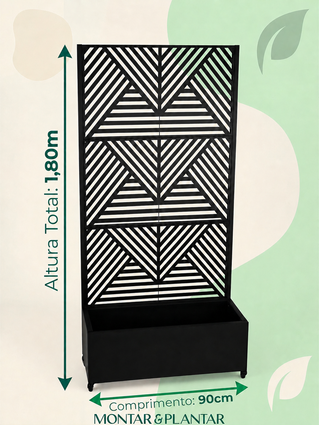 Floreira com Treliça Geométrica  Metálica 1,80x90cm Preta