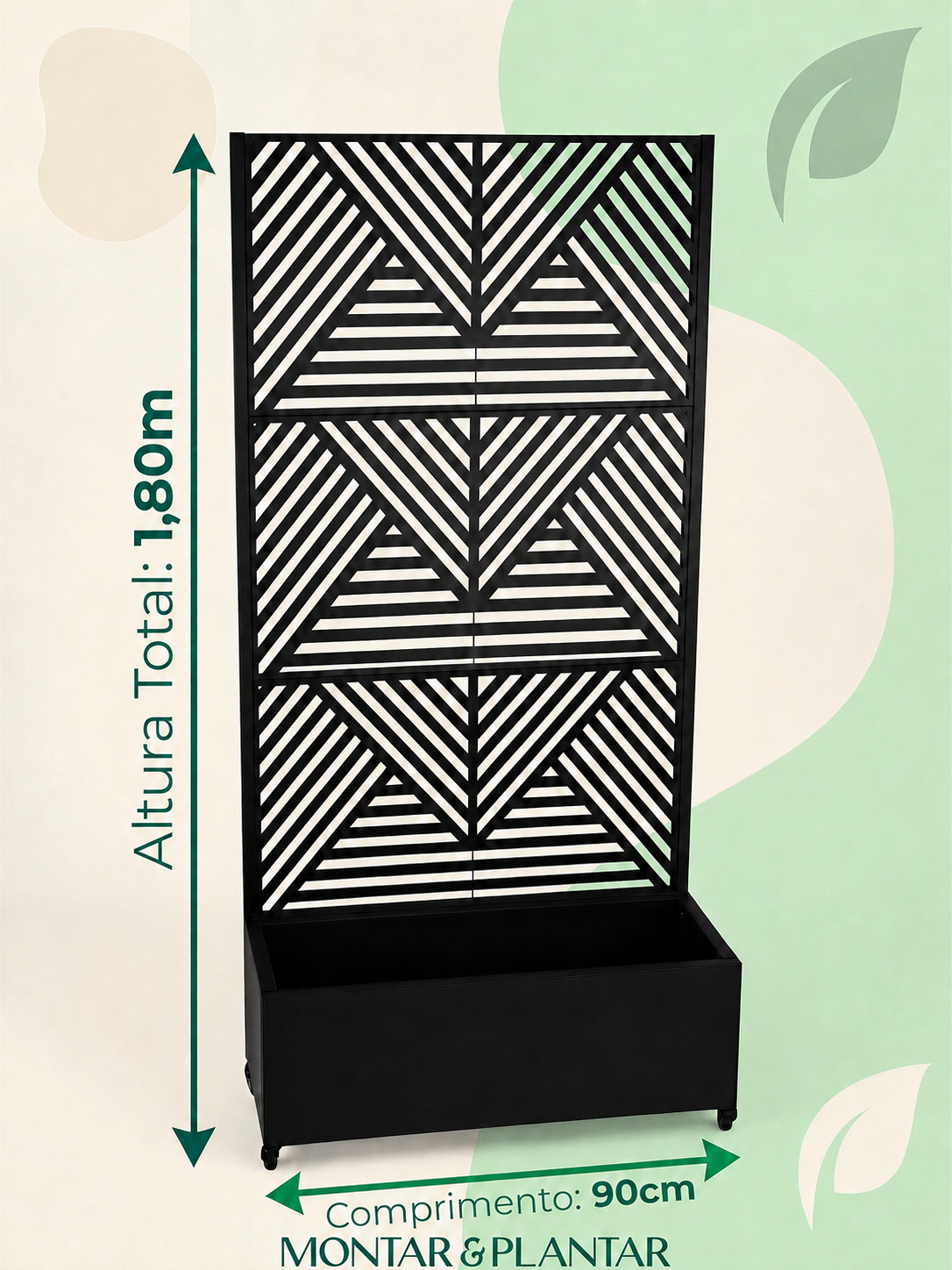 Floreira com Treliça Geométrica  Metálica 1,80x90cm Preta