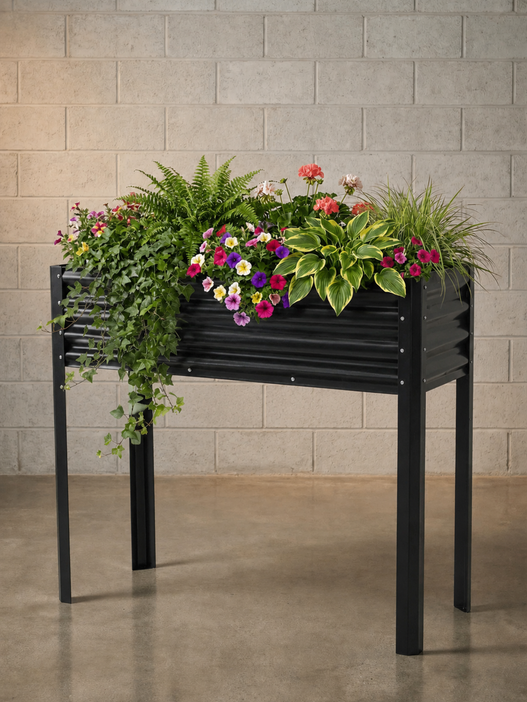 Floreira Metálica com Pés para Jardim 120x45cm Preta
