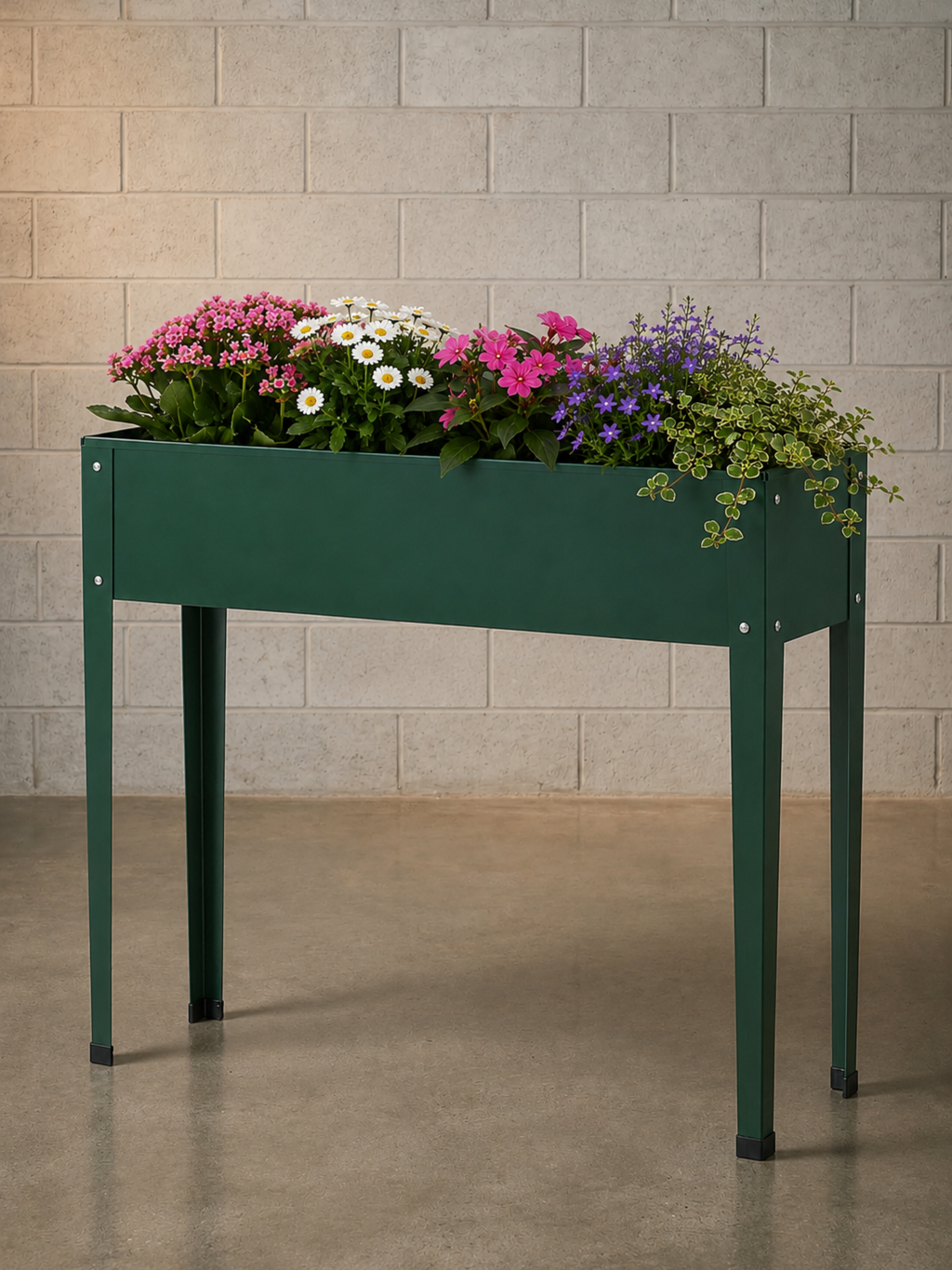 Floreira Metálica Tipo Calha com Pés 100x27cm Verde