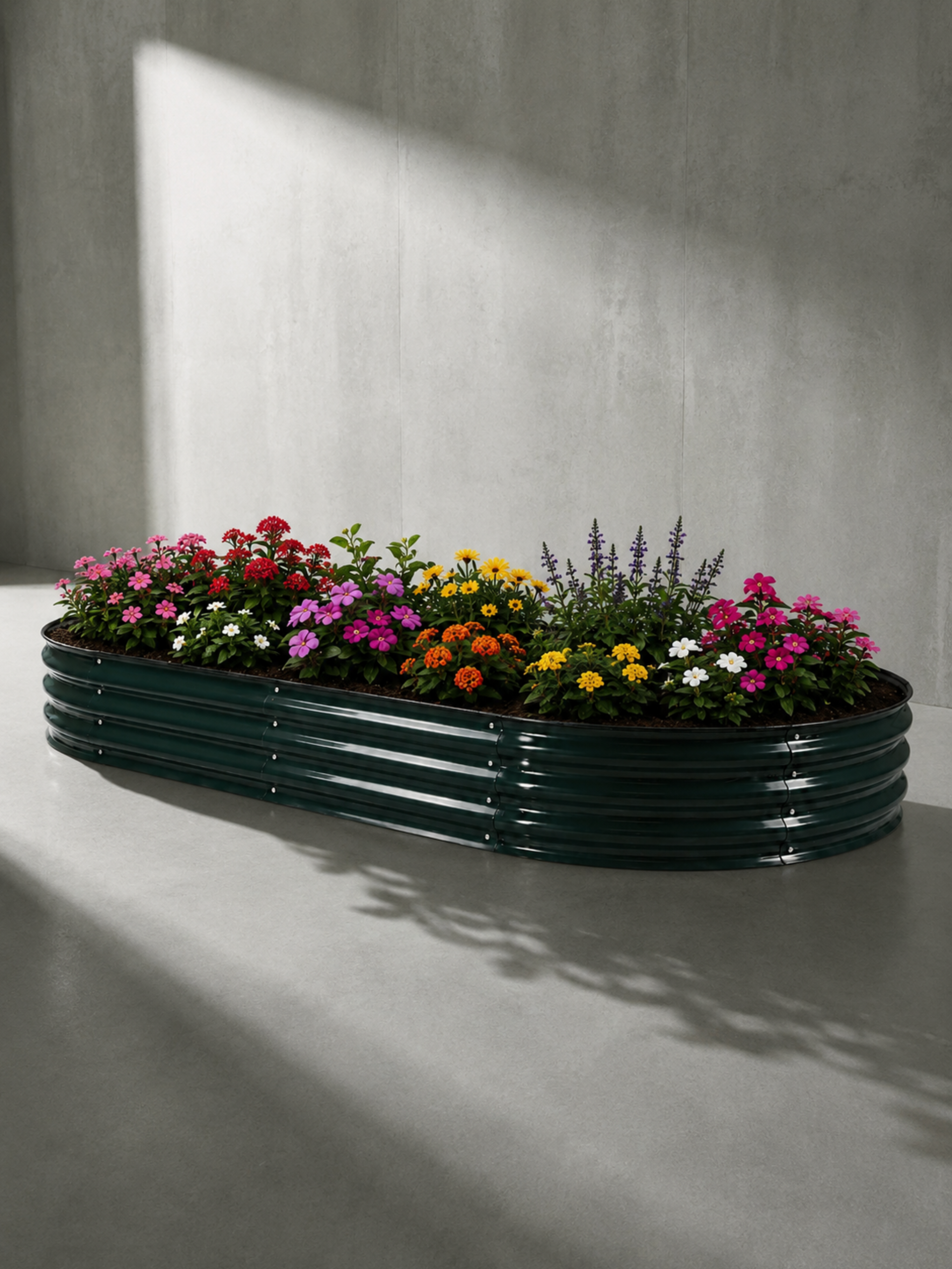 Canteiro Metálico Elevado Jardim Oval 240x120cm Verde Escuro