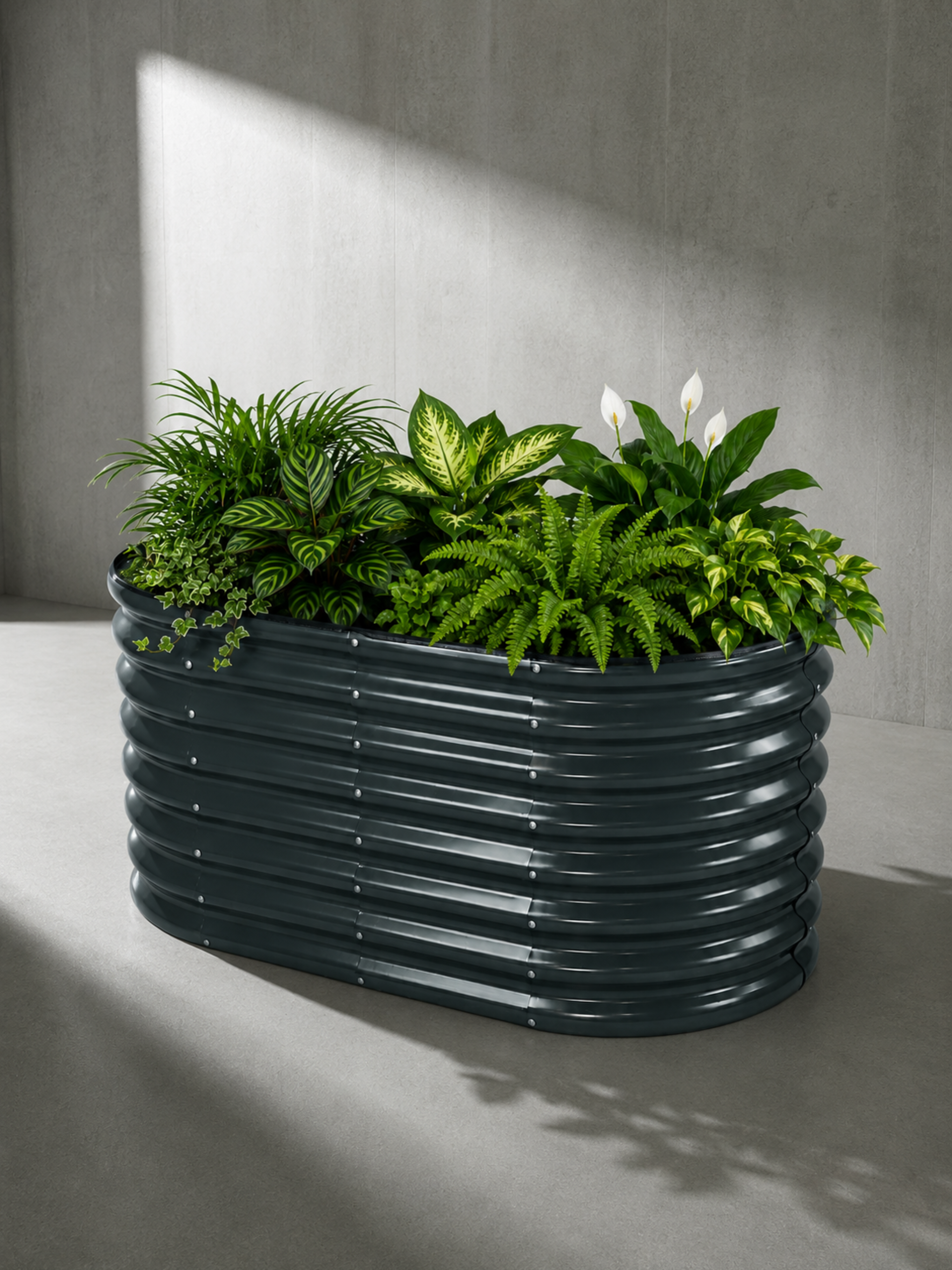 Canteiro Metálico  Alto para Jardim Oval 120x60cm Cinza