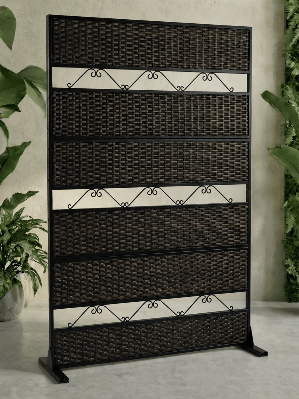 Biombo Reto Rattan Metal Interno/Externo 1,8x1,2mt Marrom