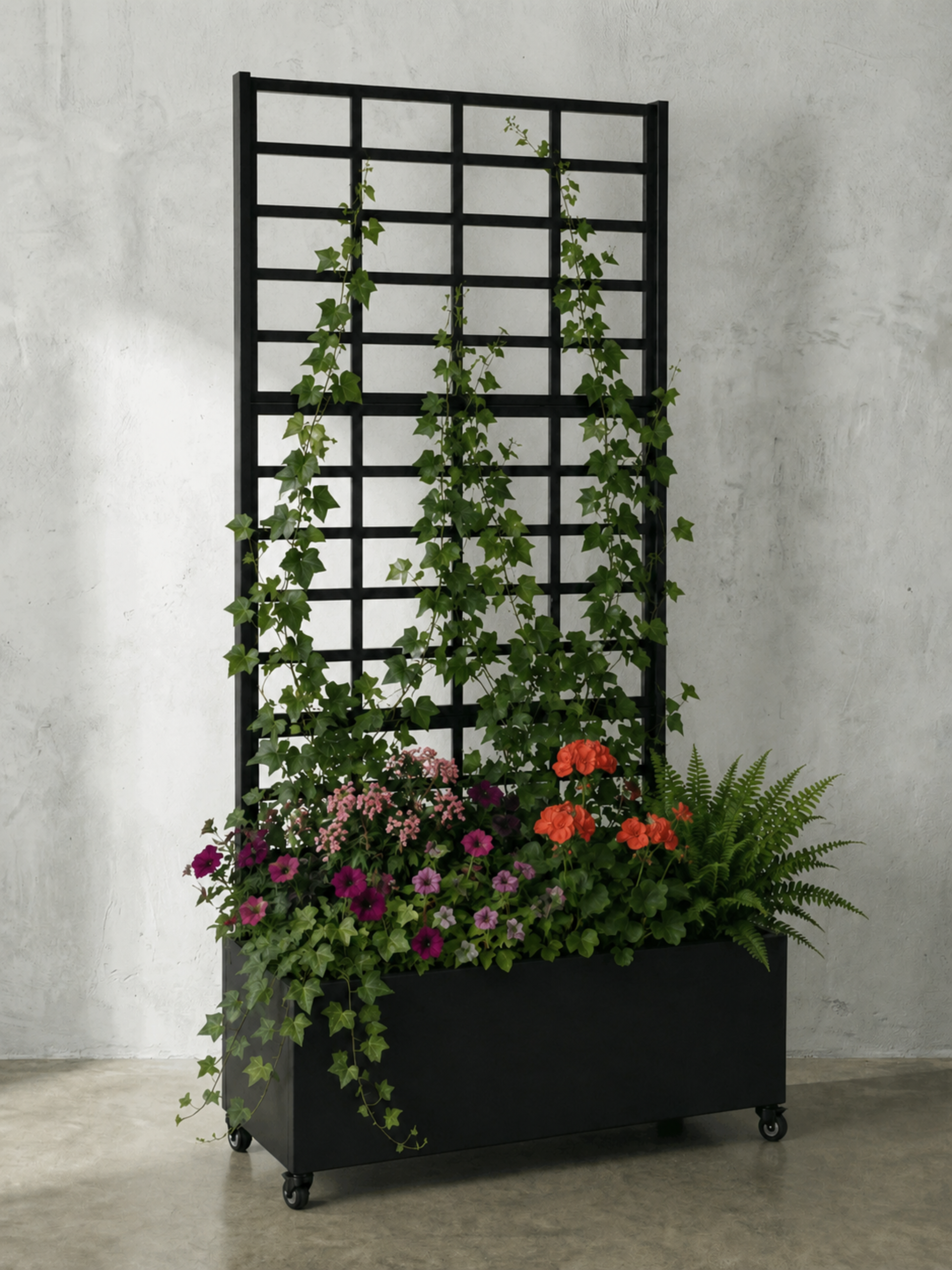 Floreira com Treliça Grid Metálica 1,80x90cm Preta