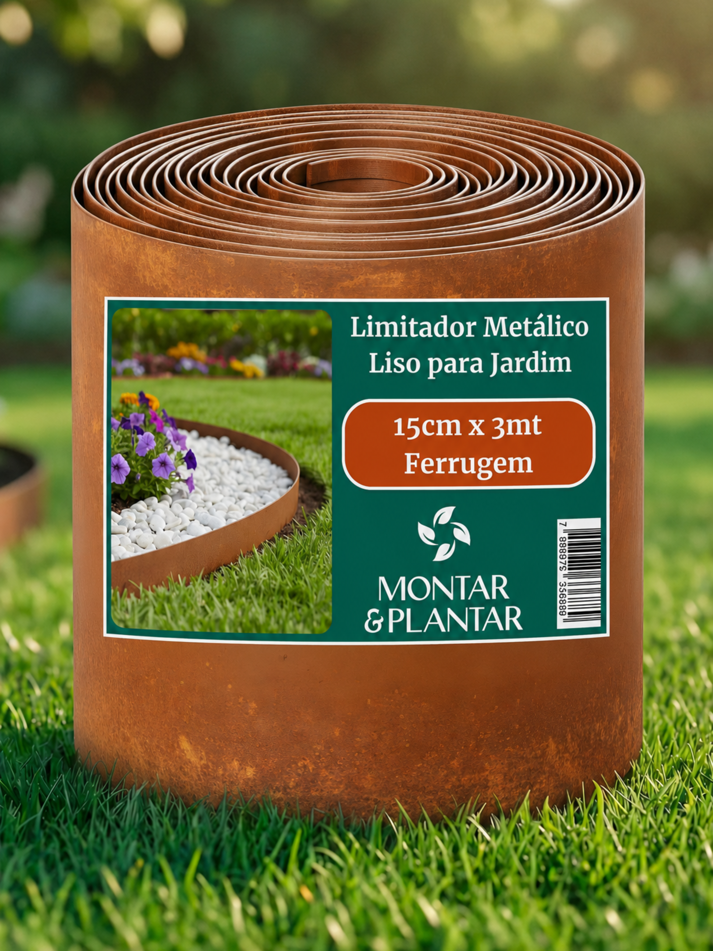 Limitador Metálico Liso para Jardim 15cm x 3mt Ferrugem