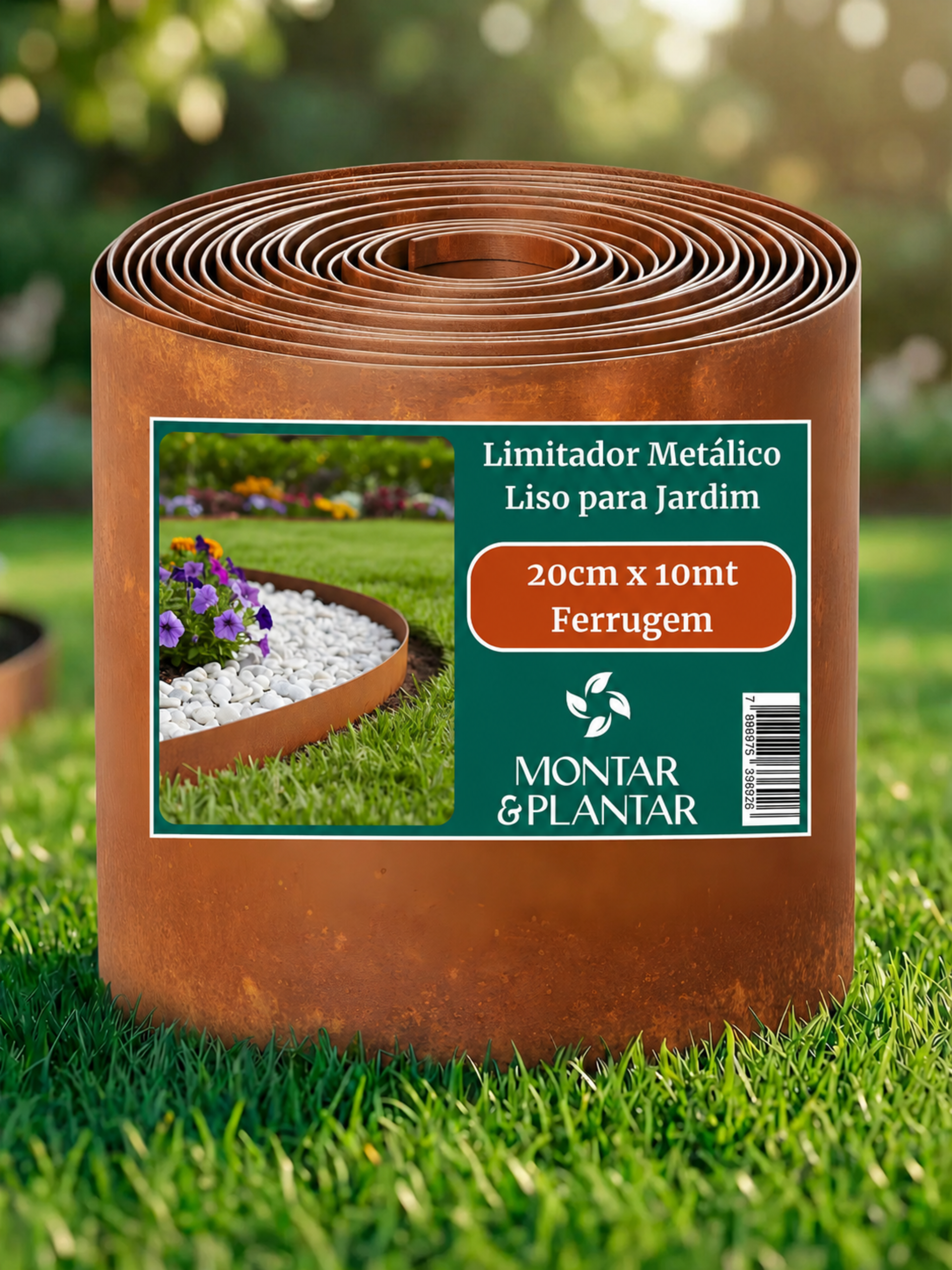 Limitador Metálico Liso para Jardim 20cm x 10mt Ferrugem
