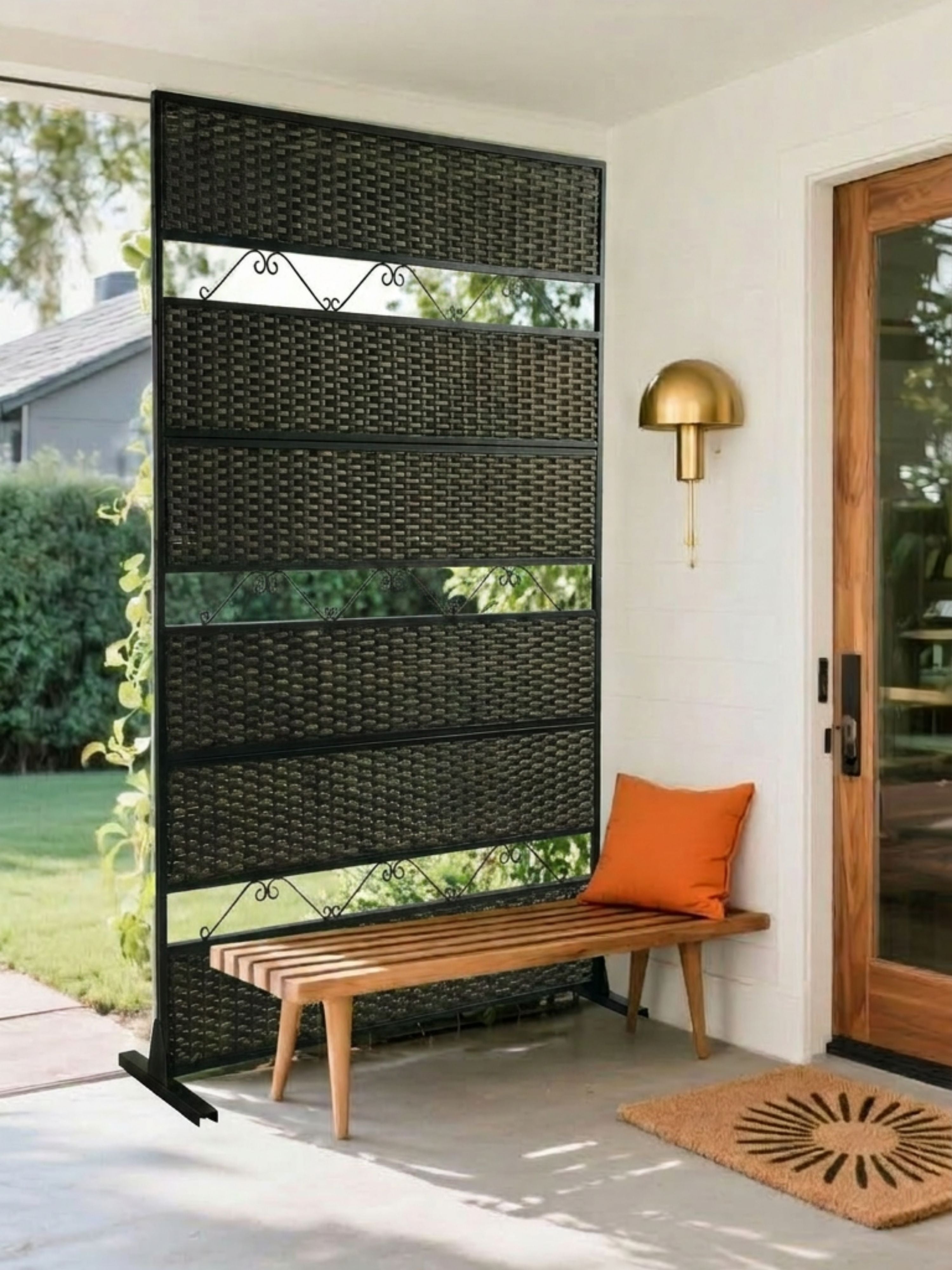 Biombo Reto Rattan Metal Interno/Externo 1,8x1,2mt Marrom