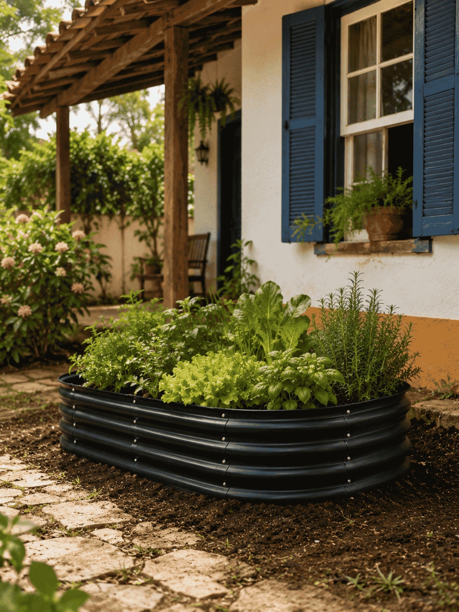 Canteiro Metálico Elevado para Jardim Oval 160x80cm Preto