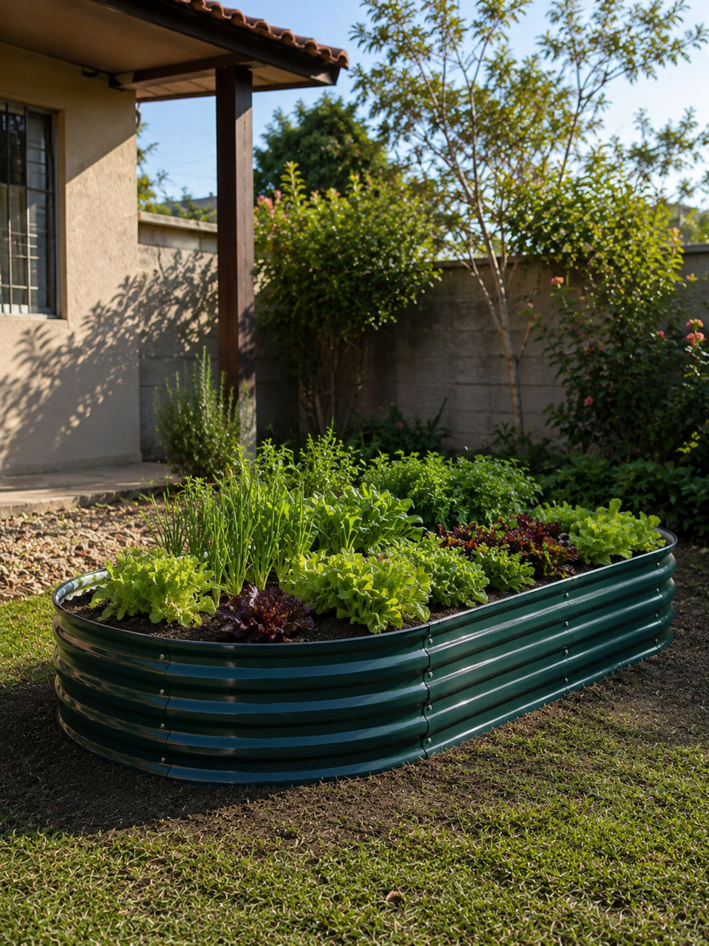Canteiro Metálico Elevado Jardim Oval 240x120cm Verde Escuro