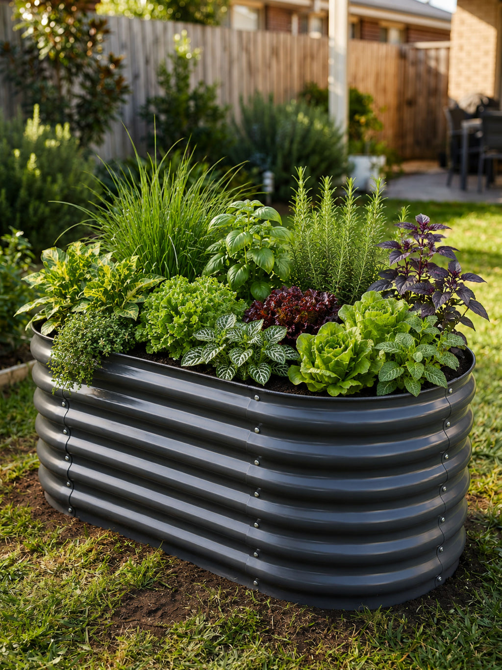 Canteiro Metálico  Alto para Jardim Oval 120x60cm Cinza