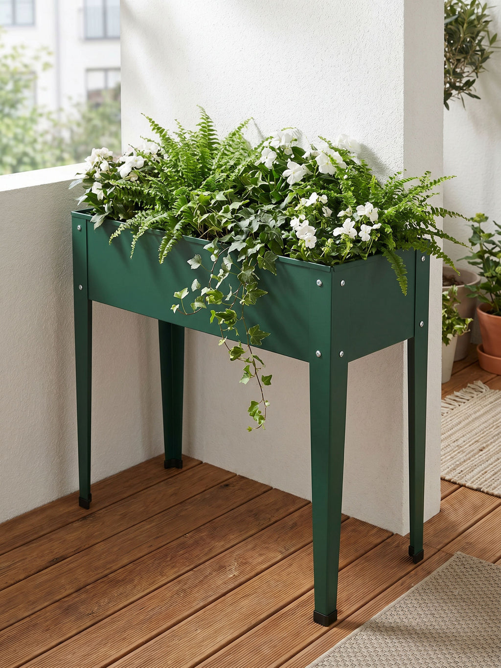 Floreira Metálica Tipo Calha com Pés 100x27cm Verde