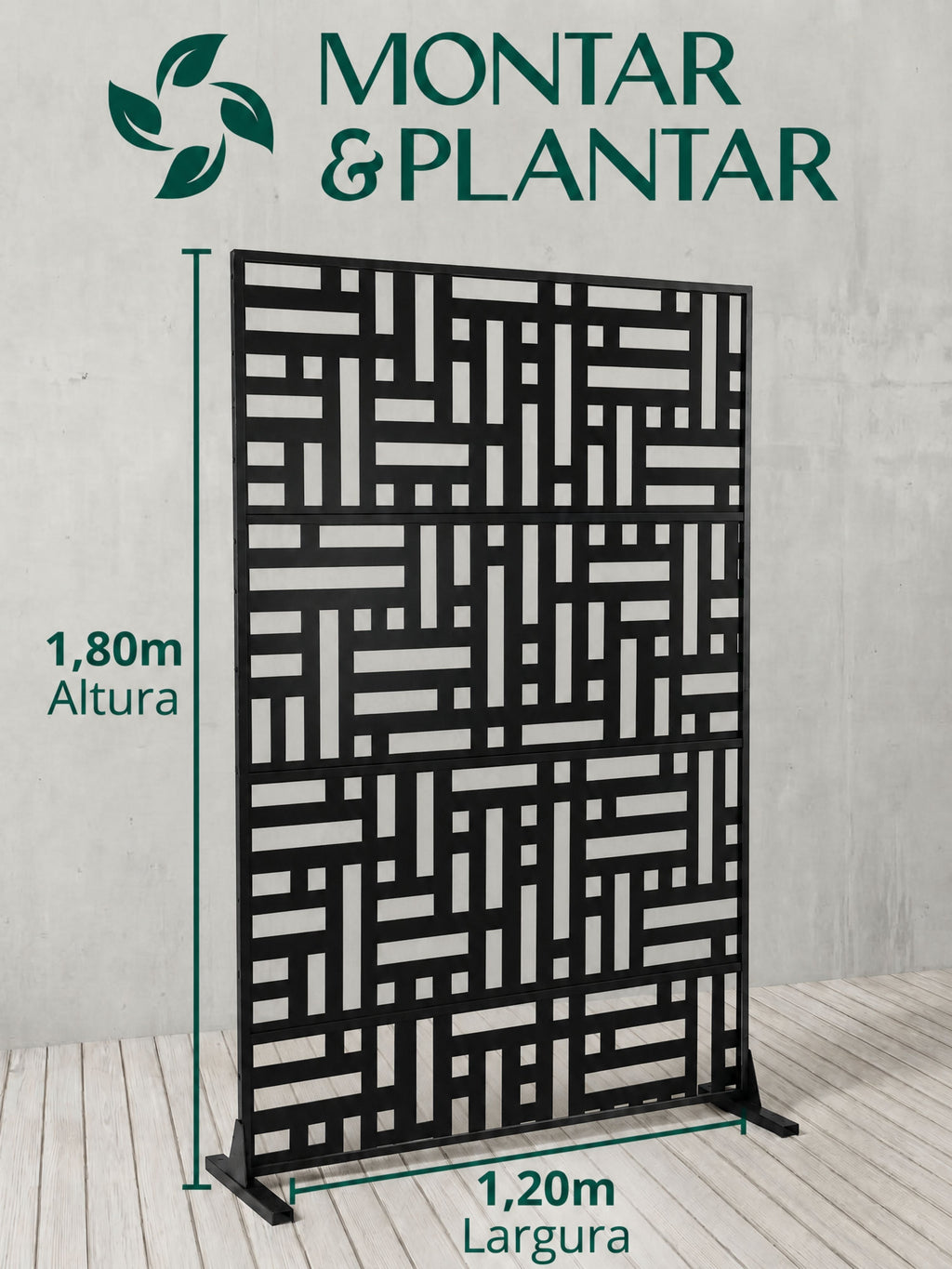 Biombo Reto Mosaico de Metal Interno/Externo 1,8x1,2mt Preto