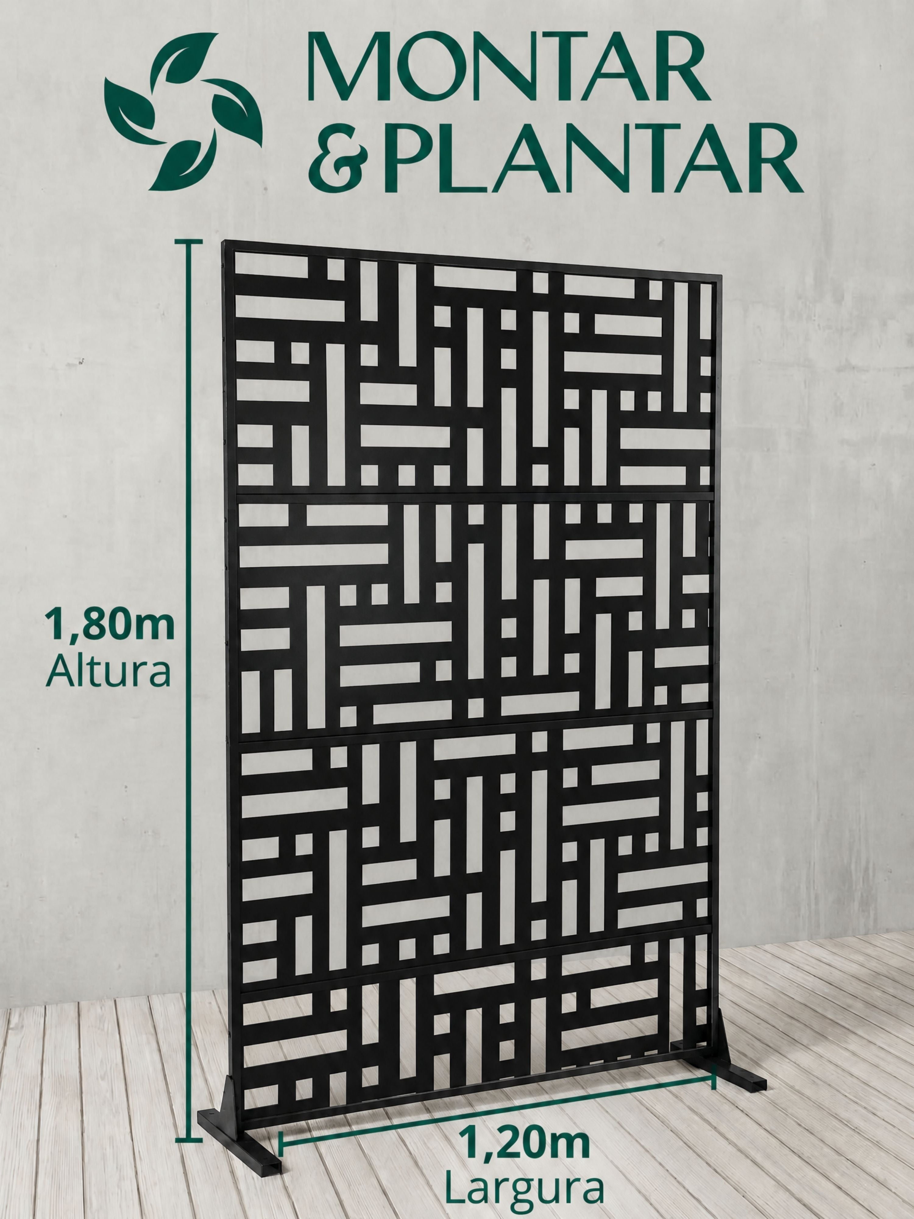 Biombo Reto Mosaico de Metal Interno/Externo 1,8x1,2mt Preto