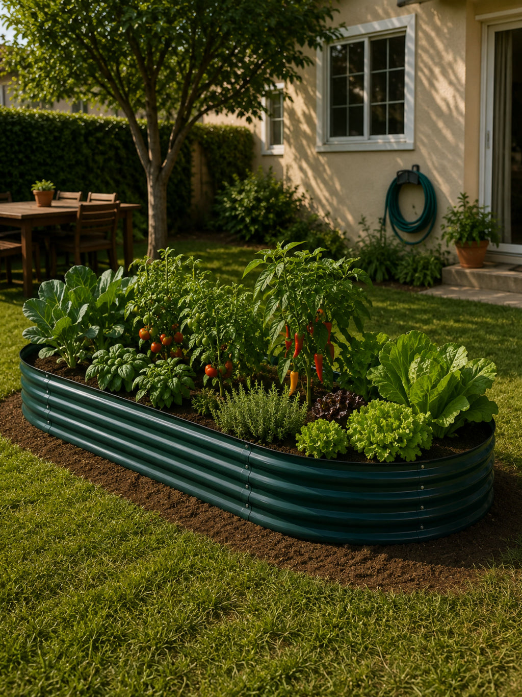 Canteiro Metálico Elevado Jardim Oval 240x120cm Verde Escuro