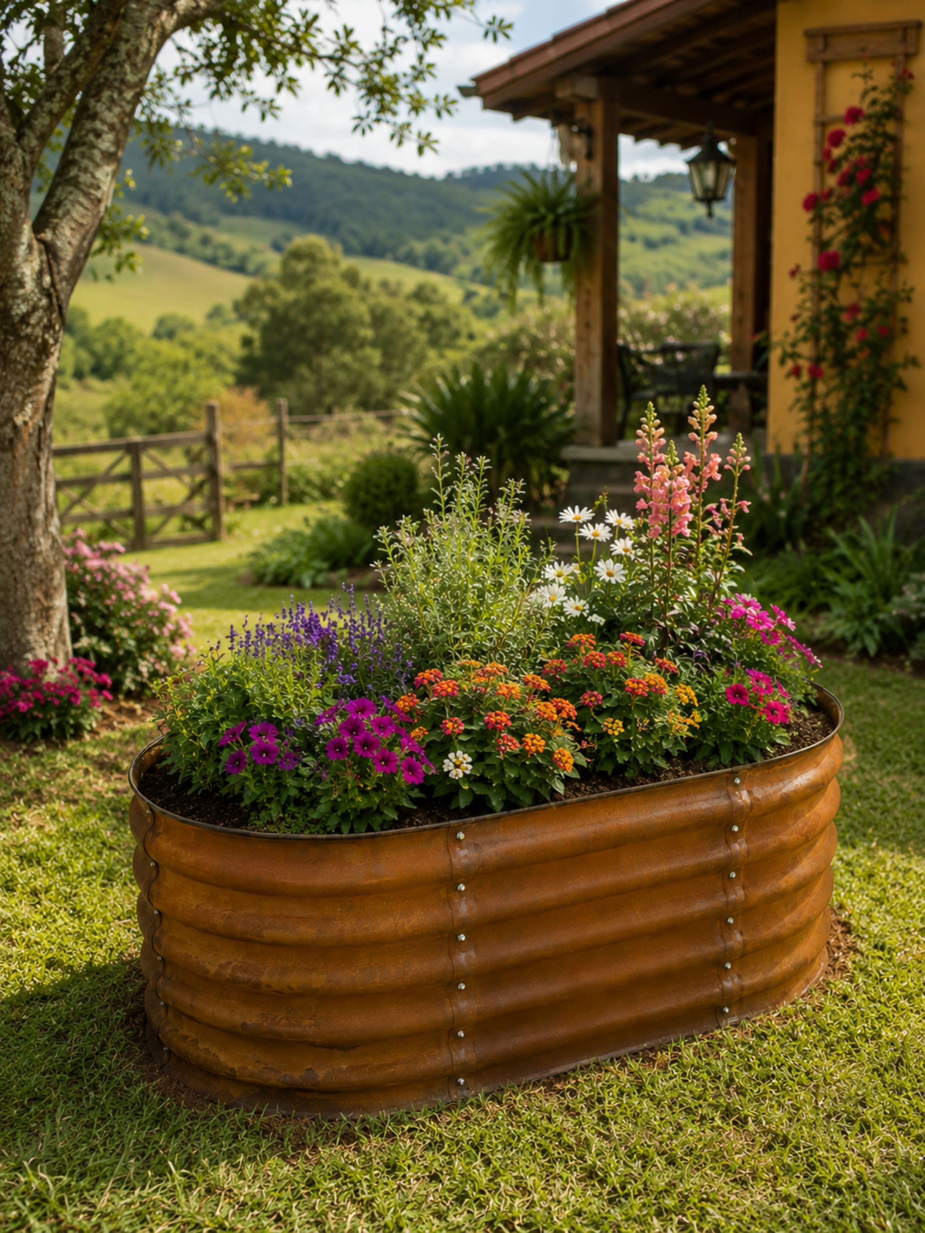 Canteiro Metálico Elevado para Jardim Oval 120x60cm Ferrugem