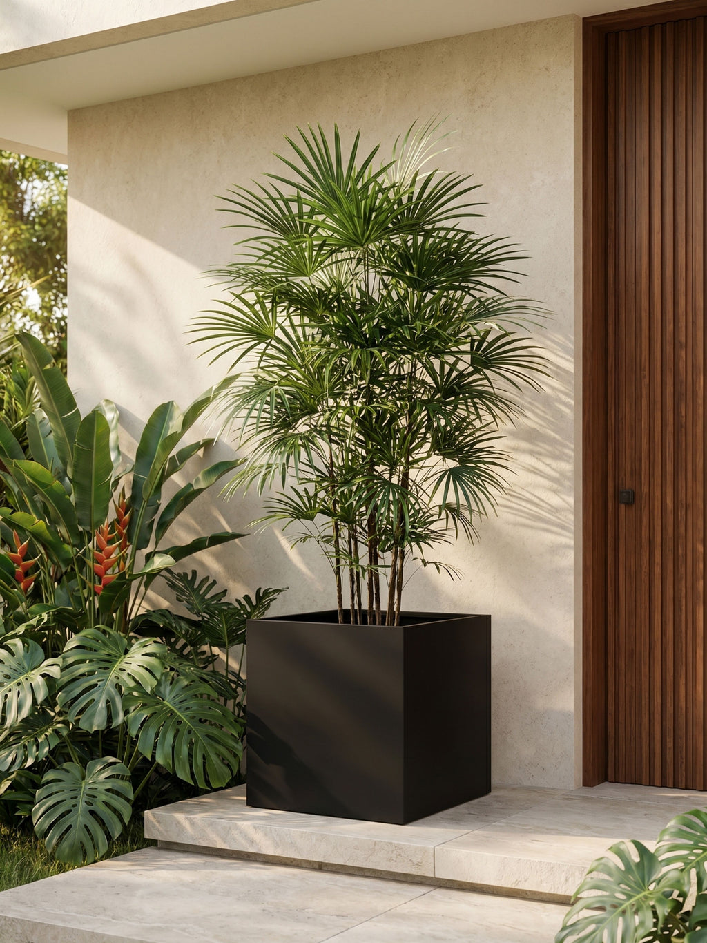 Vaso Metálico Caixa Alta Cubo para Plantas 80cm Preto