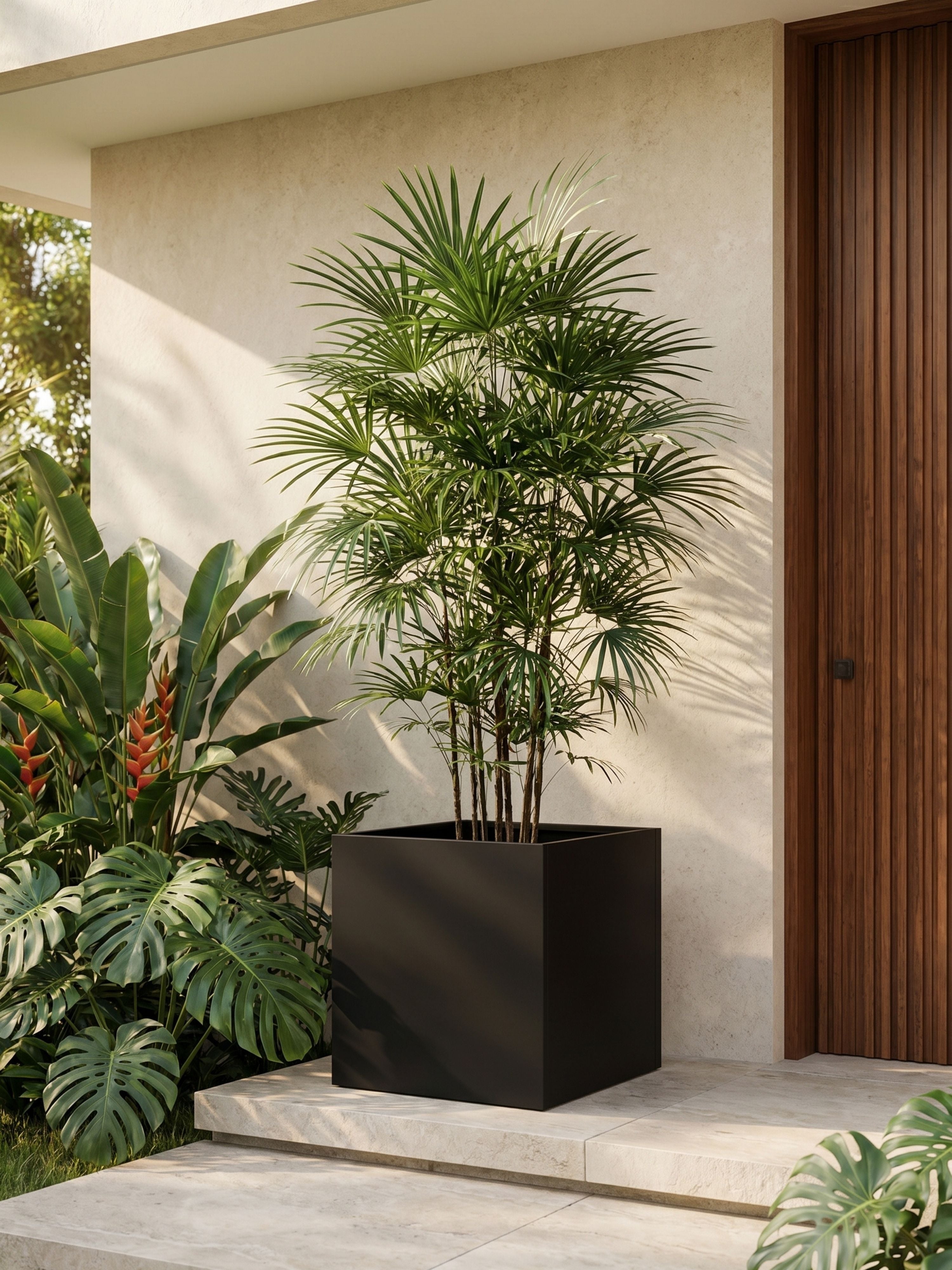 Vaso Metálico Caixa Alta Cubo para Plantas 80cm Preto