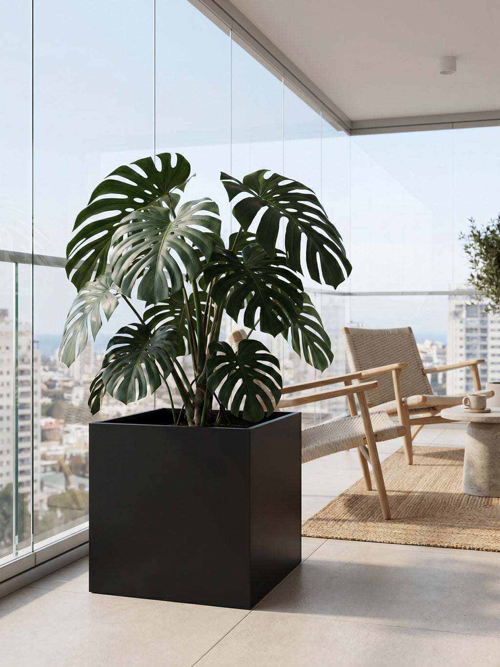 Vaso Metálico Caixa Alta Cubo para Plantas 80cm Preto