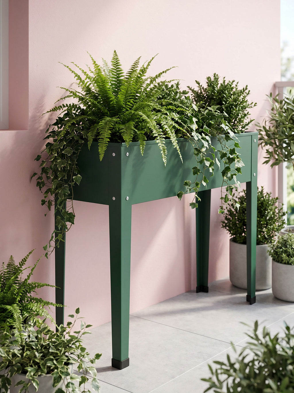 Floreira Metálica Tipo Calha com Pés 100x27cm Verde