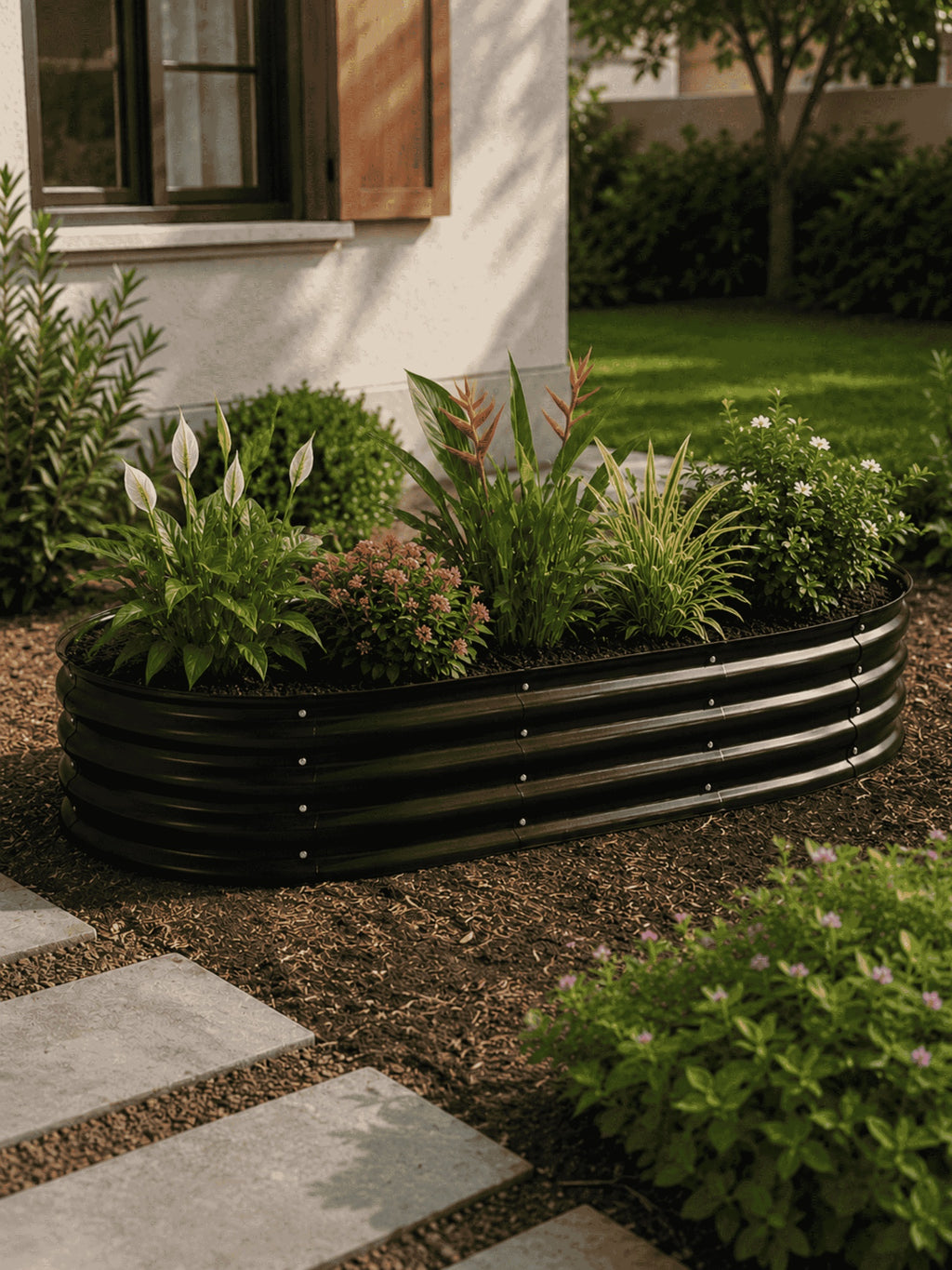 Canteiro Metálico Elevado para Jardim Oval 160x80cm Preto