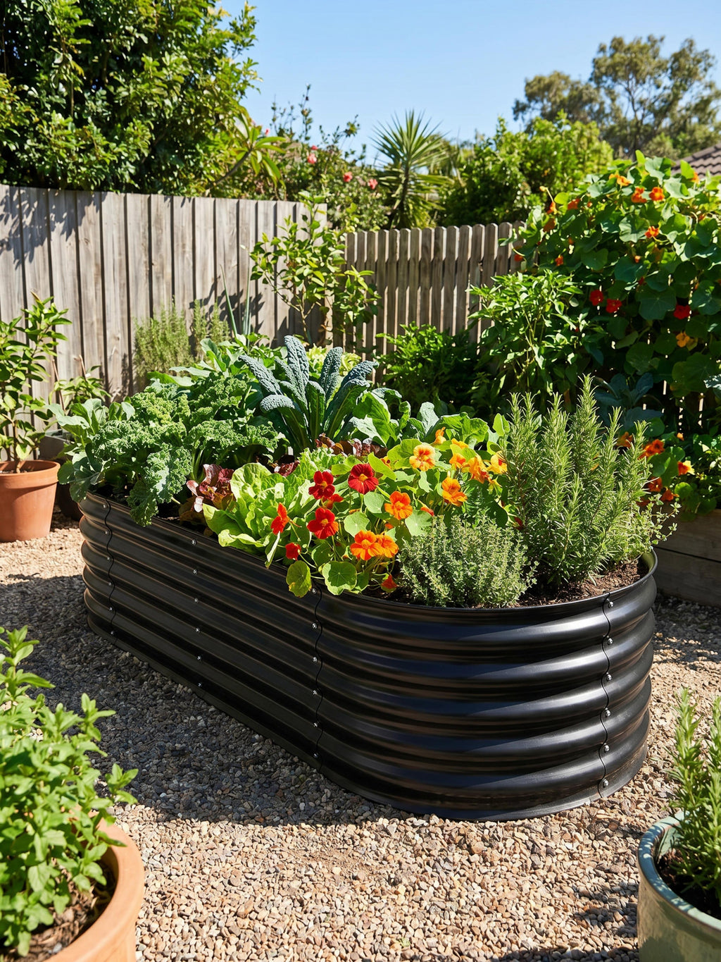 Canteiro Metálico Elevado para Jardim Oval 160x80cm Preto